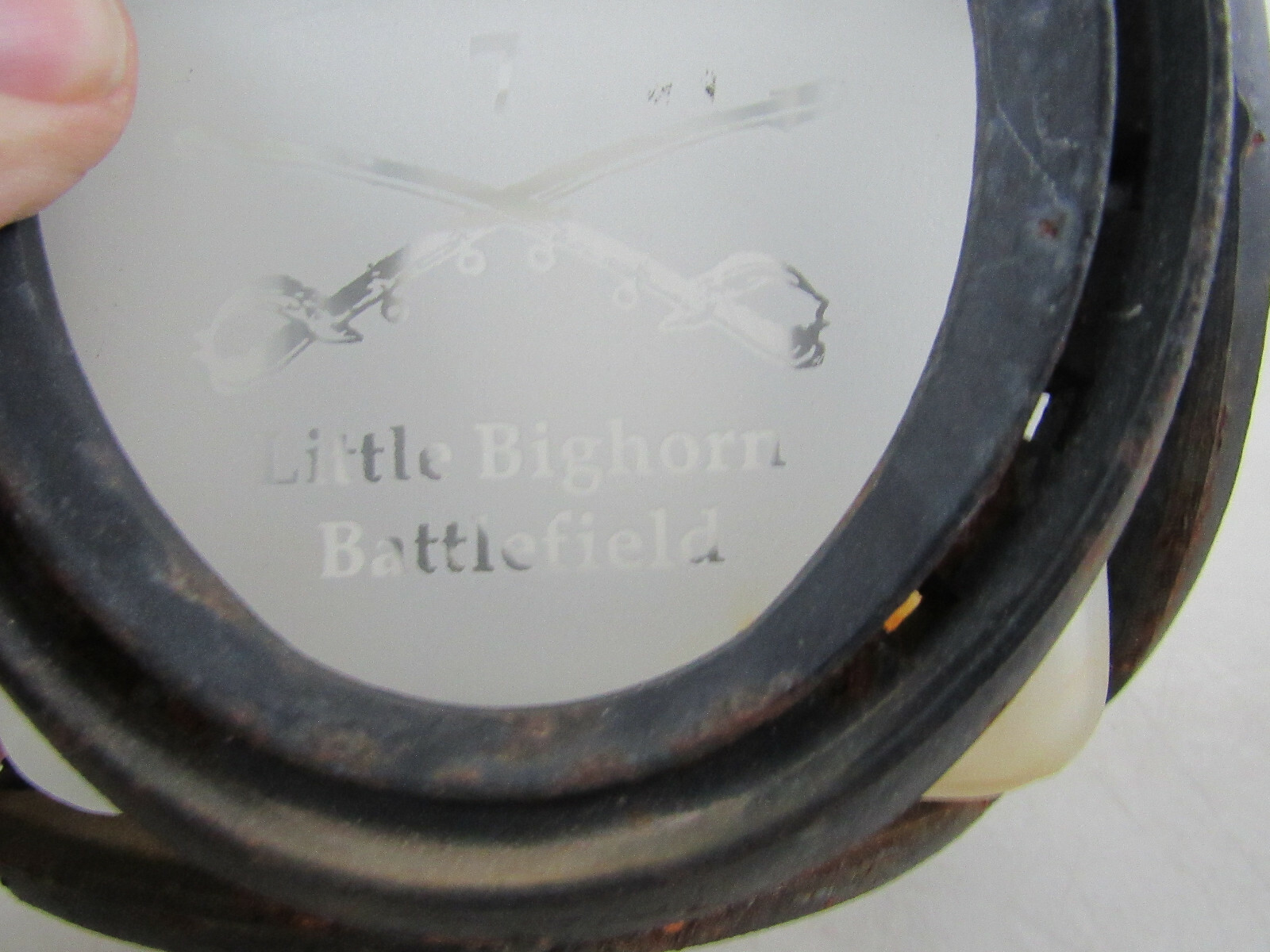 Little Big Horn Battlefield Montana Frosted Glass Seal Jar & Horse Shoe Holder