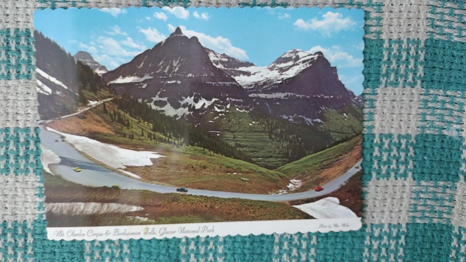 POST CARD MT.OBERLIN CIRQUE & BIRDWOMAN FALLS GLACIER NATIONAL PARK MONTANA.