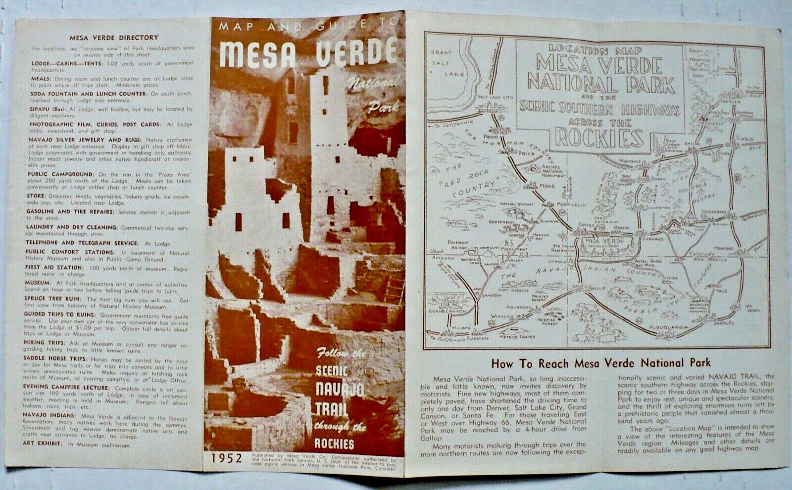 Vintage 1952 Map and Guide Mesa Verde National Park Excellent Condition