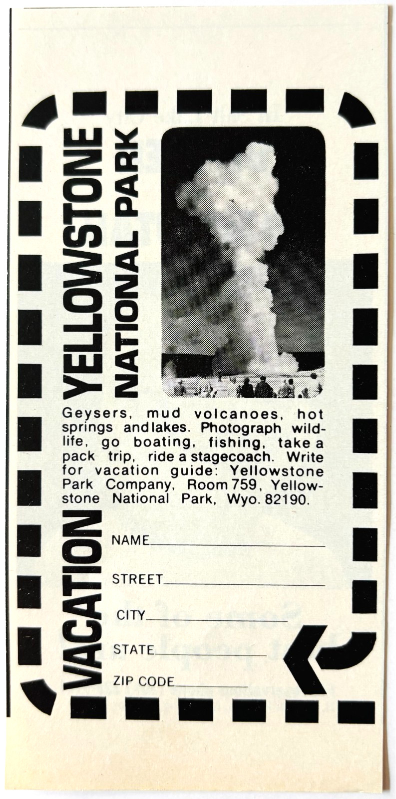 1972 Yellowstone National Park Advertisement Wyoming Outdoors Vintage F6K