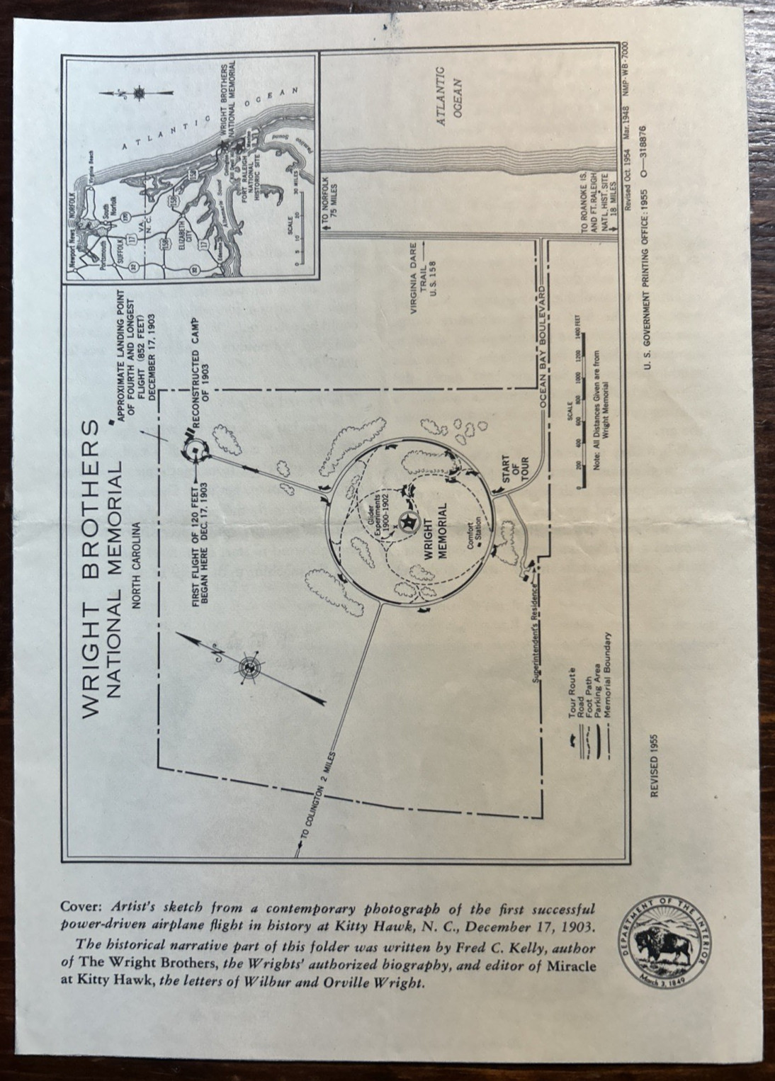 1955 Wright Brothers National Memorial Brochure Pamphlet North Carolina OBX
