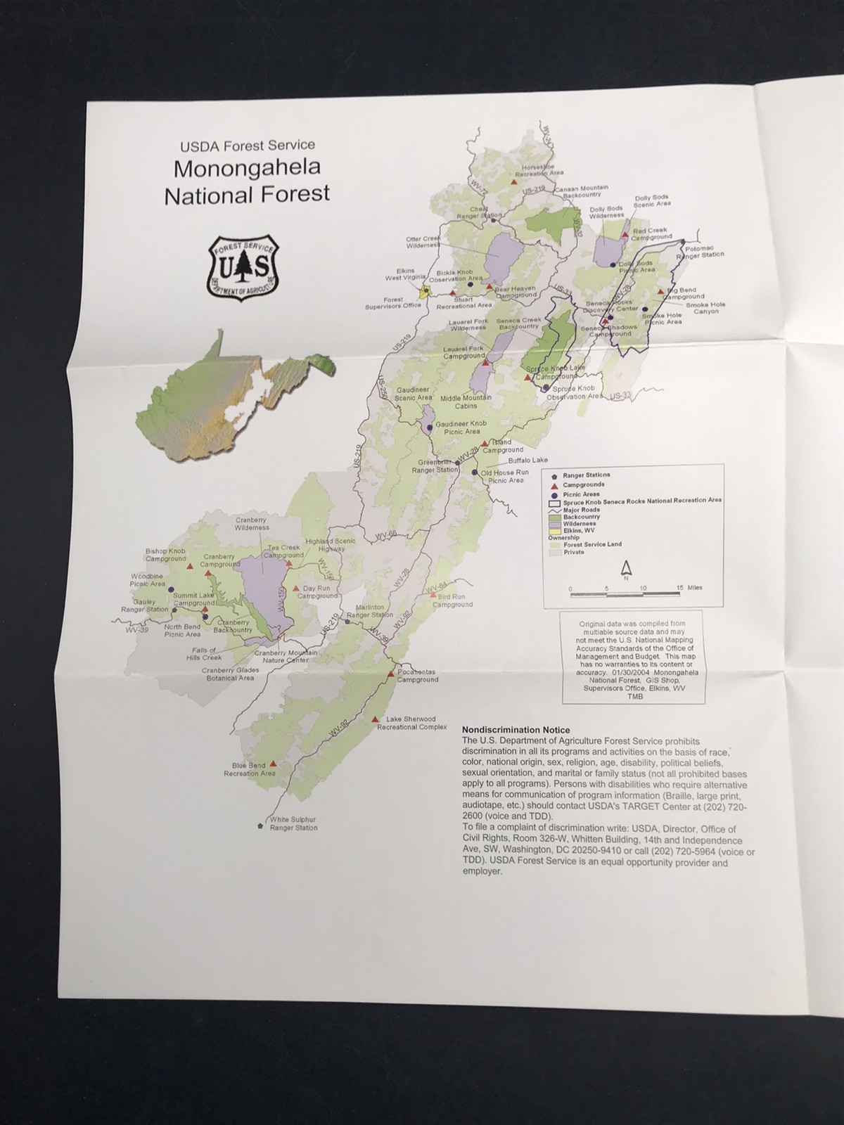 2004 MONONGAHELA National Forest Map & Brochure US Forest Service Dept of Agri