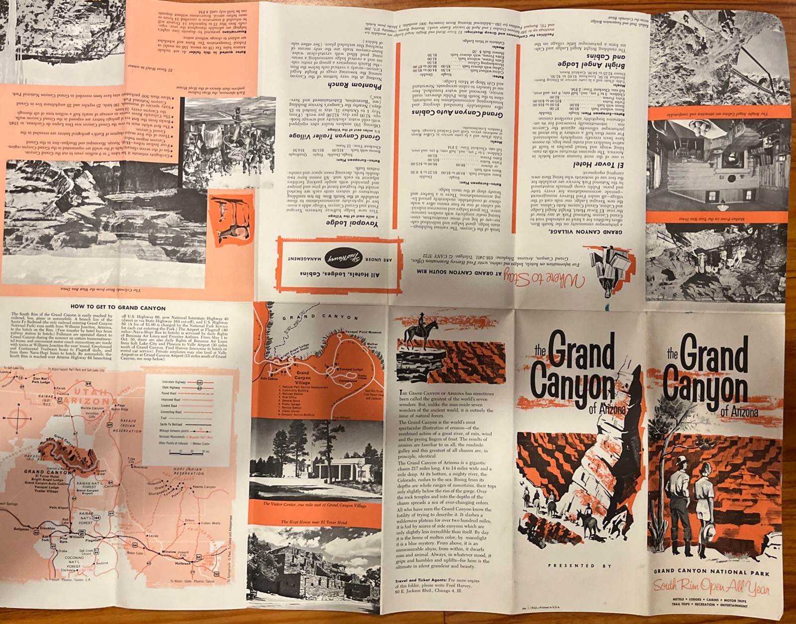 1962 The Grand Canyon of Arizona Map Guide brochure Free Shipping