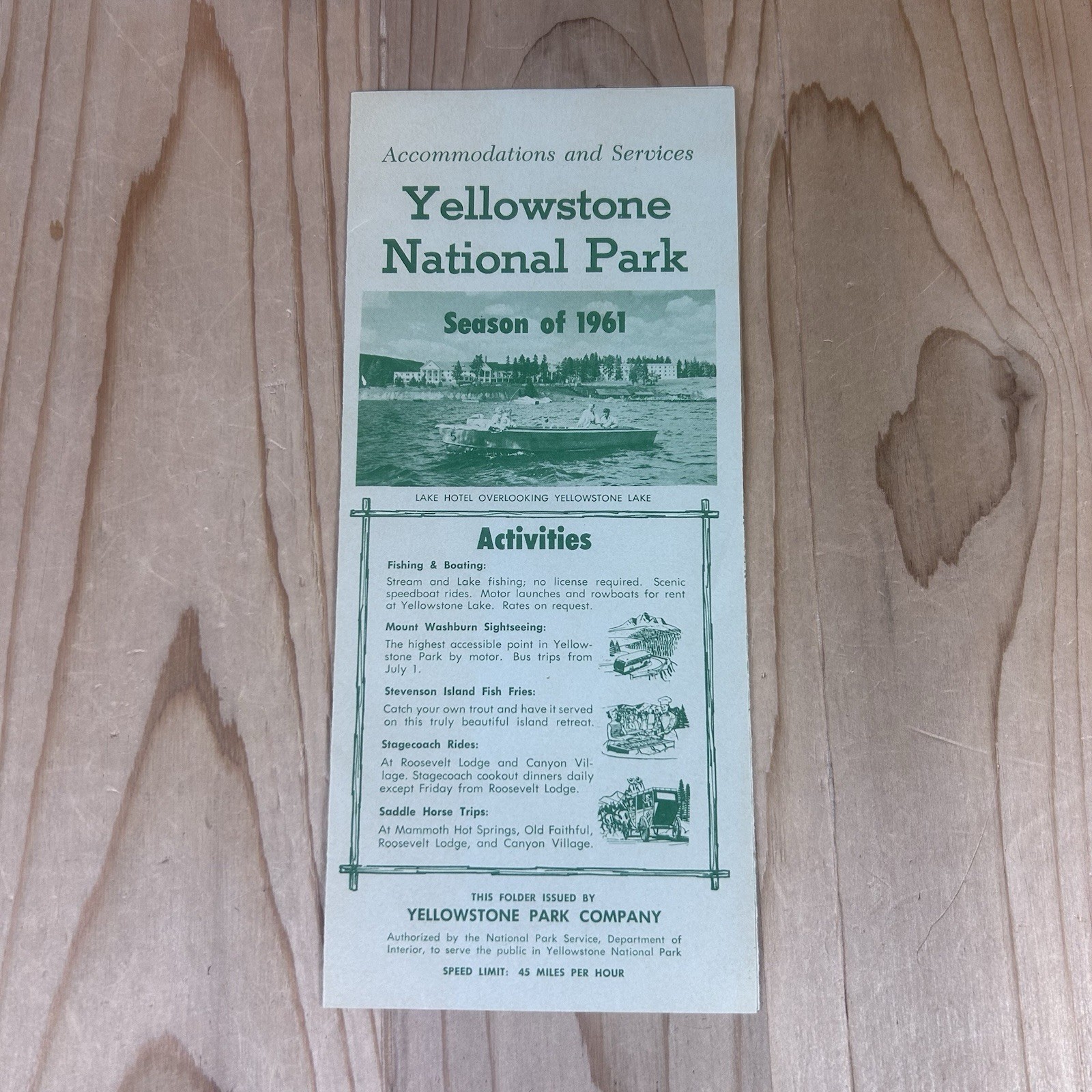Yellowstone National Park Tourist Brochure 1961 Schedule Rates Map