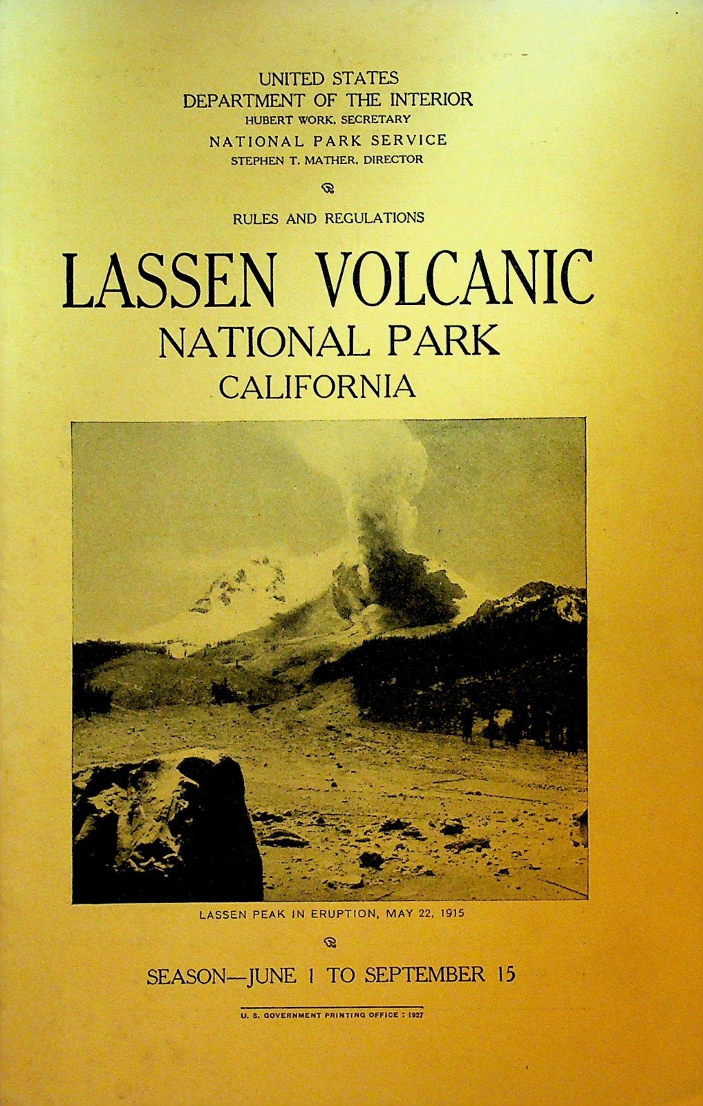 Lassen Volcanic National Park California Rules & Regulations Booklet 1927