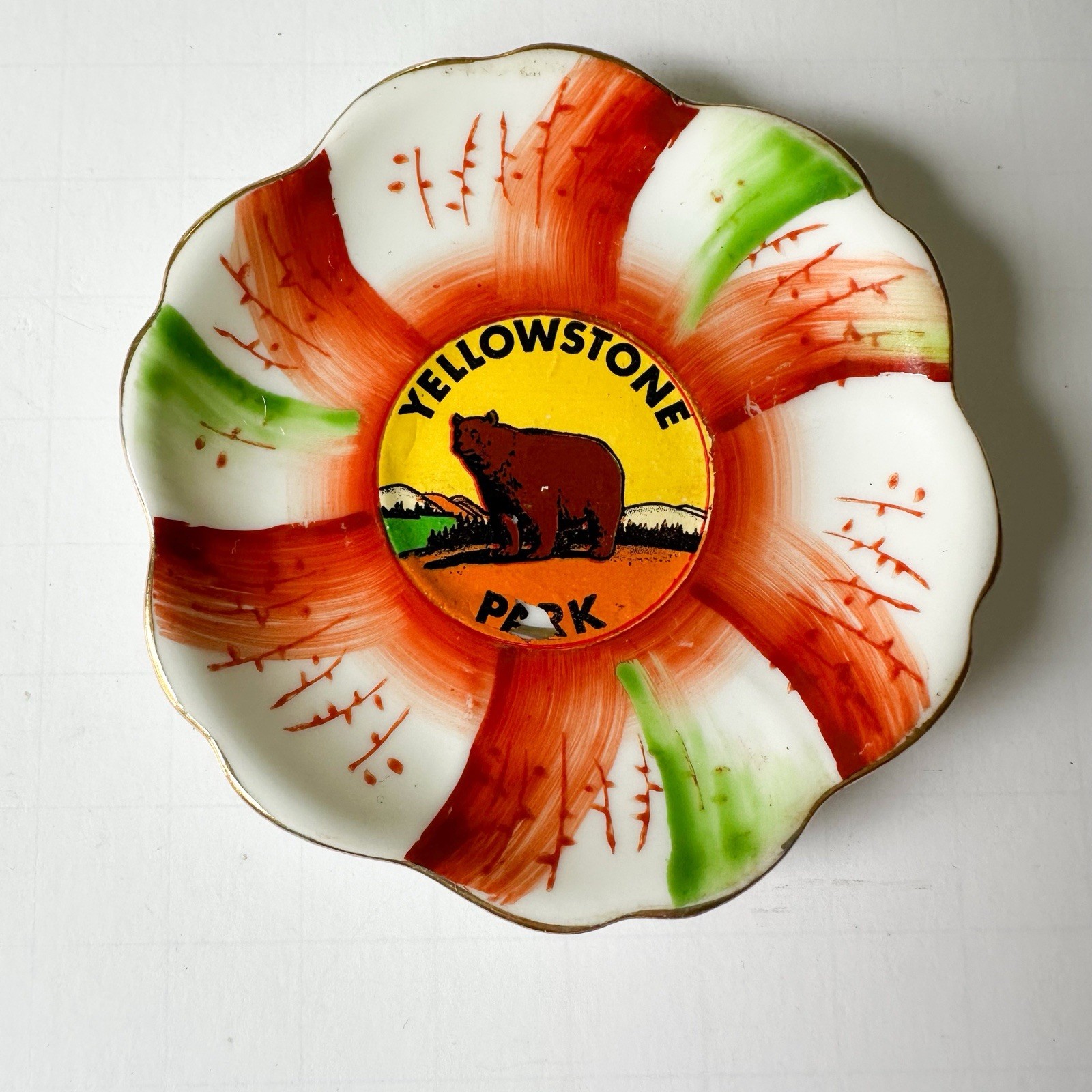 Vintage Yellowstone National Park Bear Souvenir Trinket Dish Japan Hand Paint 3”