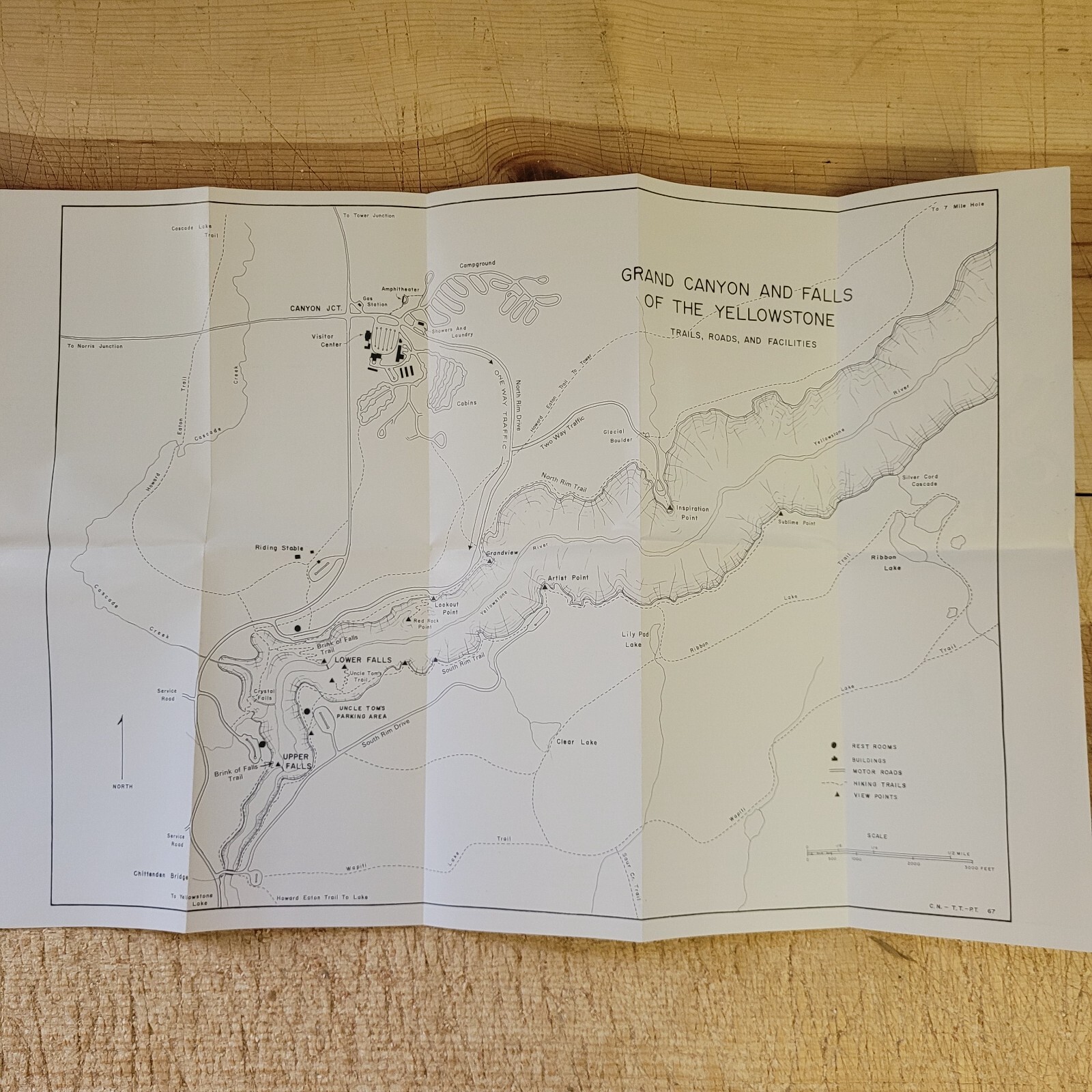 c.1967 Guide to Grand Canyon of Yellowstone National Park Falls Map & Brochure