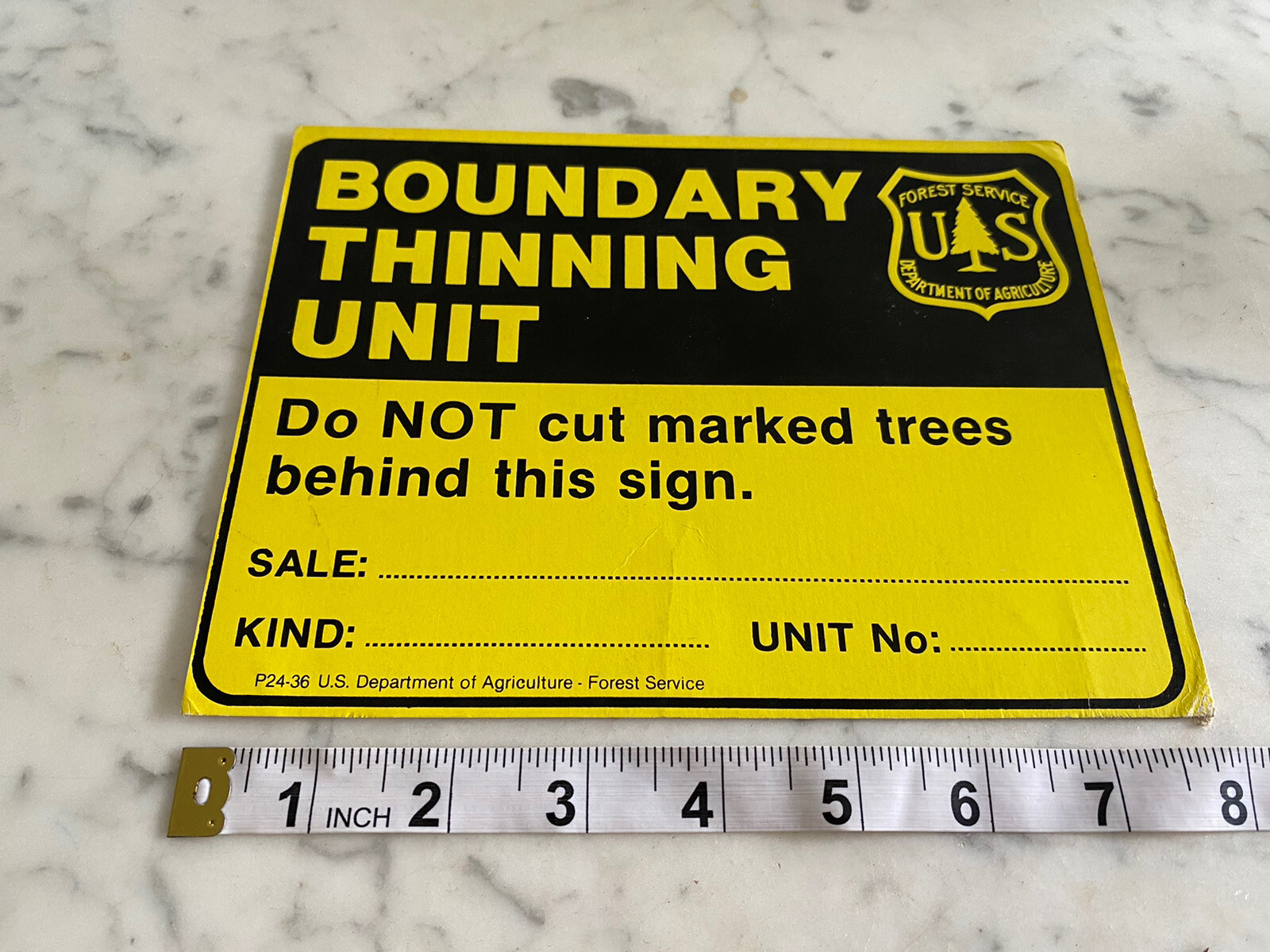 Vintage US Forest Service Boundary Thinning Unit Sign Poster – paper sign