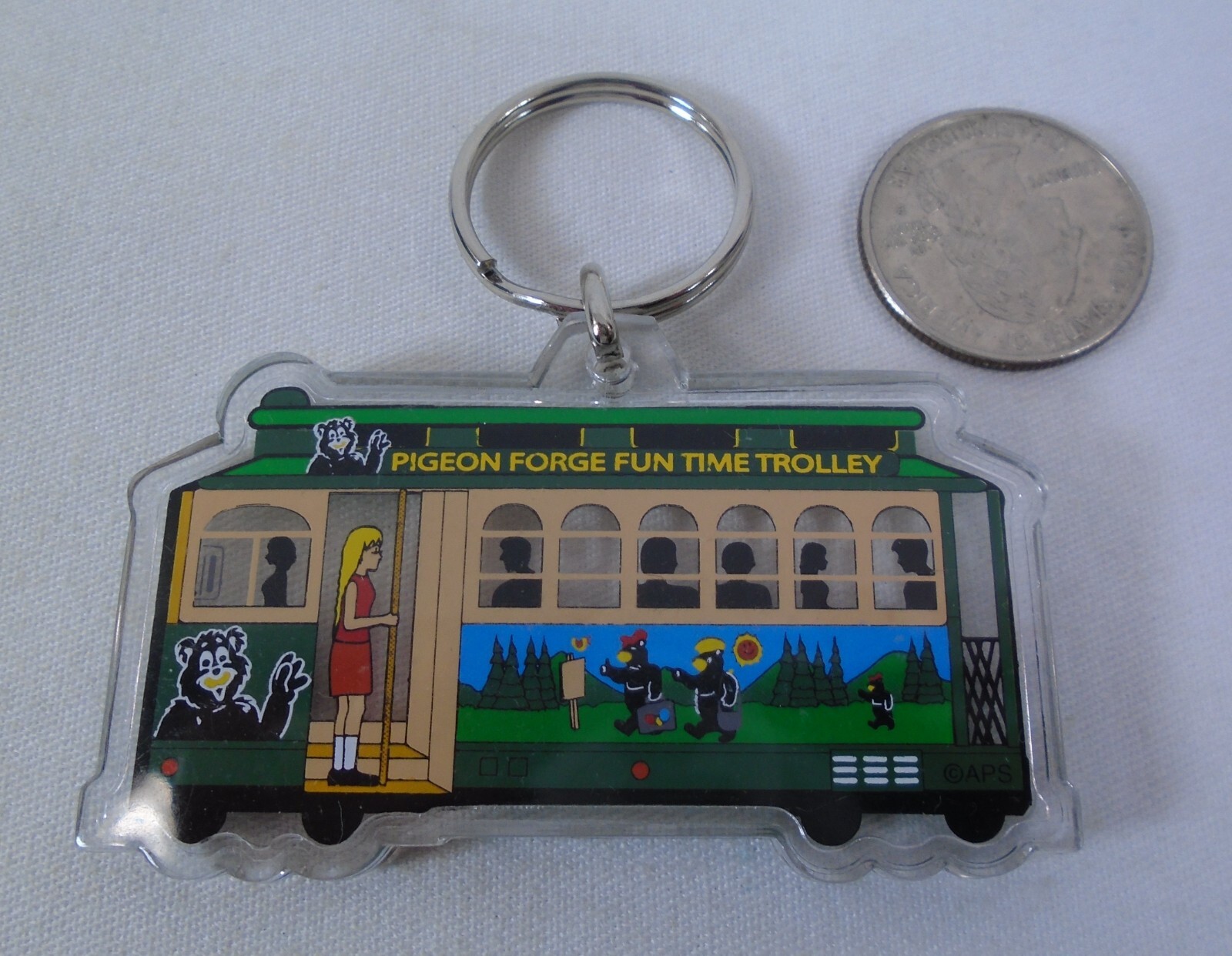 Pigeon Forge Tennessee Run Time Trolley Keychain Great Smoky Mountains