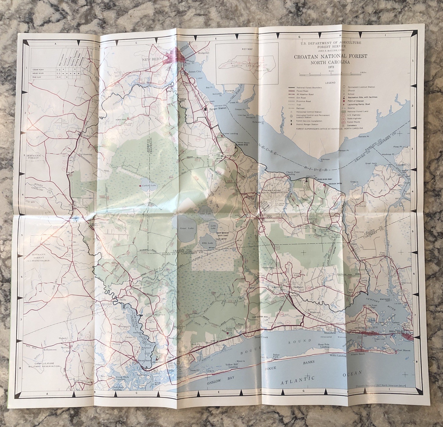 Vintage Croatan National Forest Map 1973 USDA Forest Service • 20”x18”