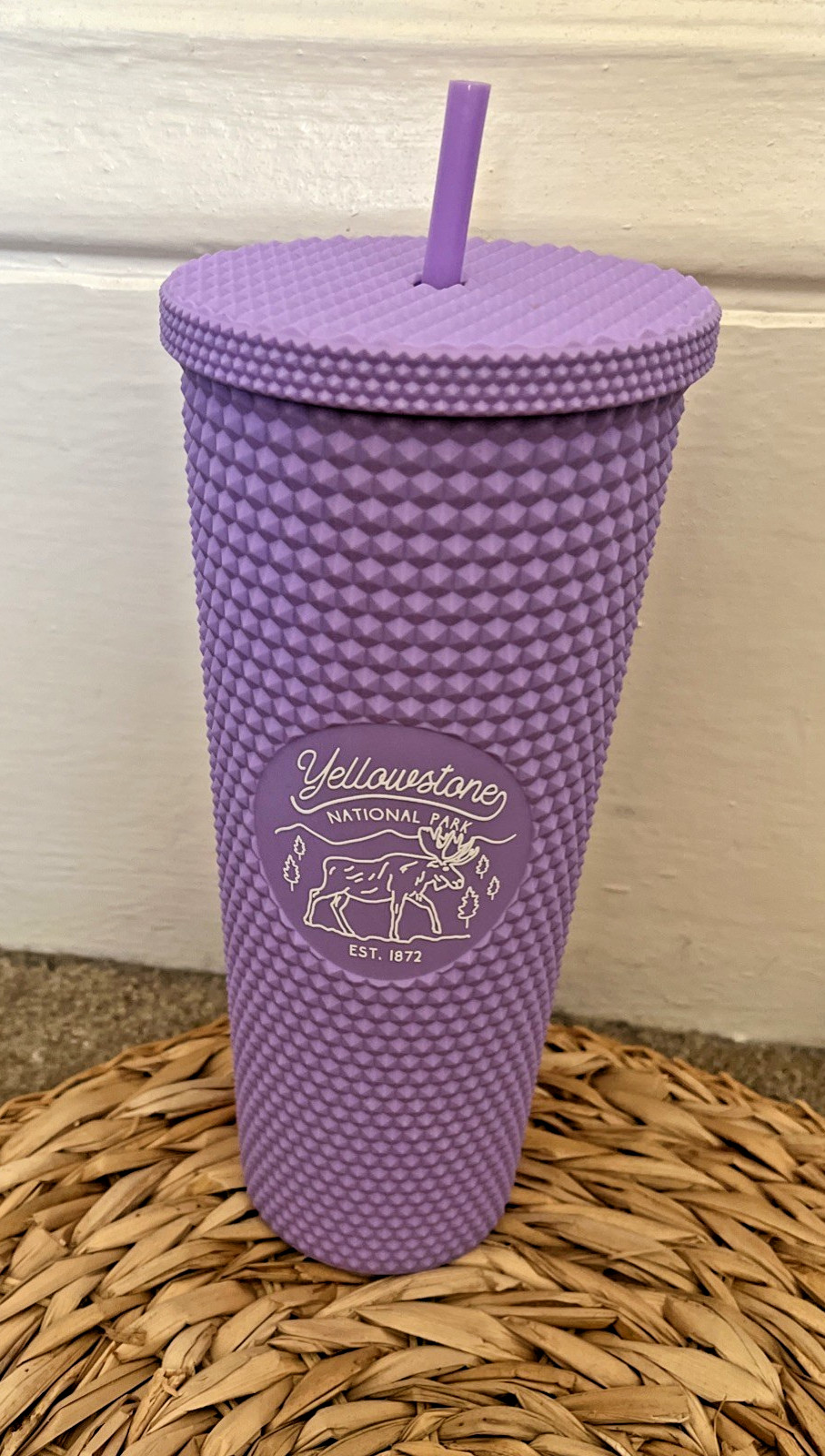 Yellowstone National Park Tumbler 16 fl Ounces w/straw Purple Outdoors Fitness