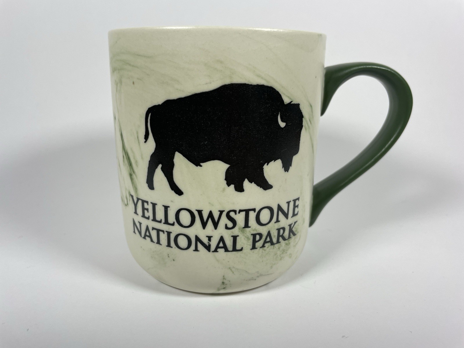 Yellowstone National Park Bison Mug Green Marble 4.25” Oversized Coffee Cup 15oz