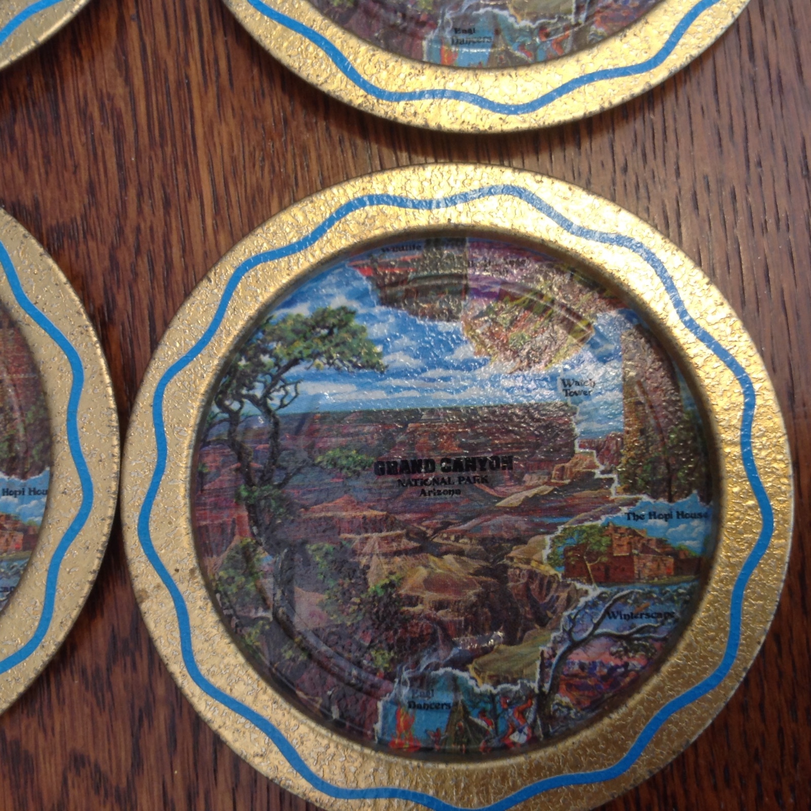 Vintage Grand Canyon Arizonal Metal Airstream camping Souvineer Coaster Set!