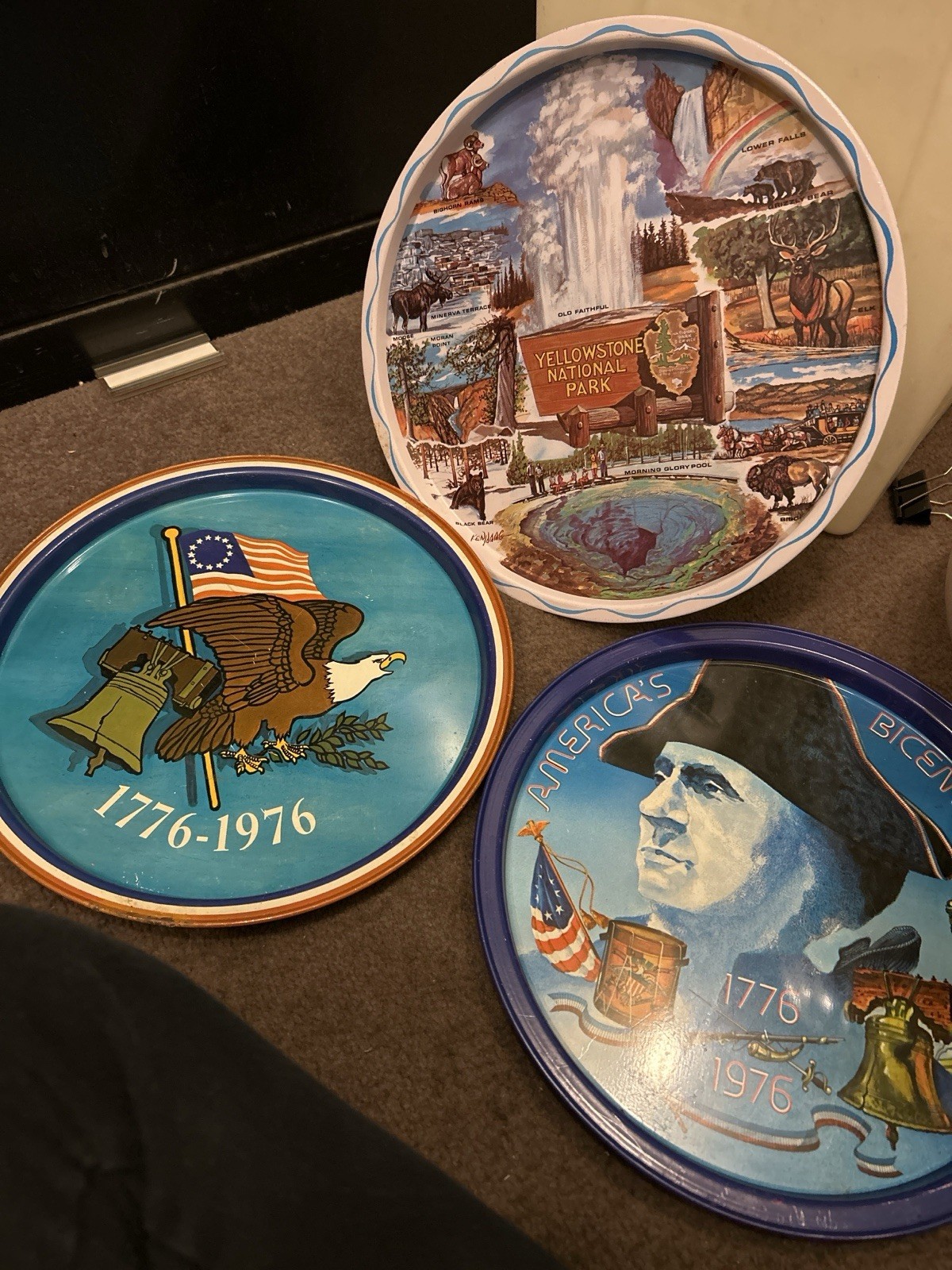 3 Vintage Metal Trays – Yellowstone National Park + 1776–1976 Bicentennial