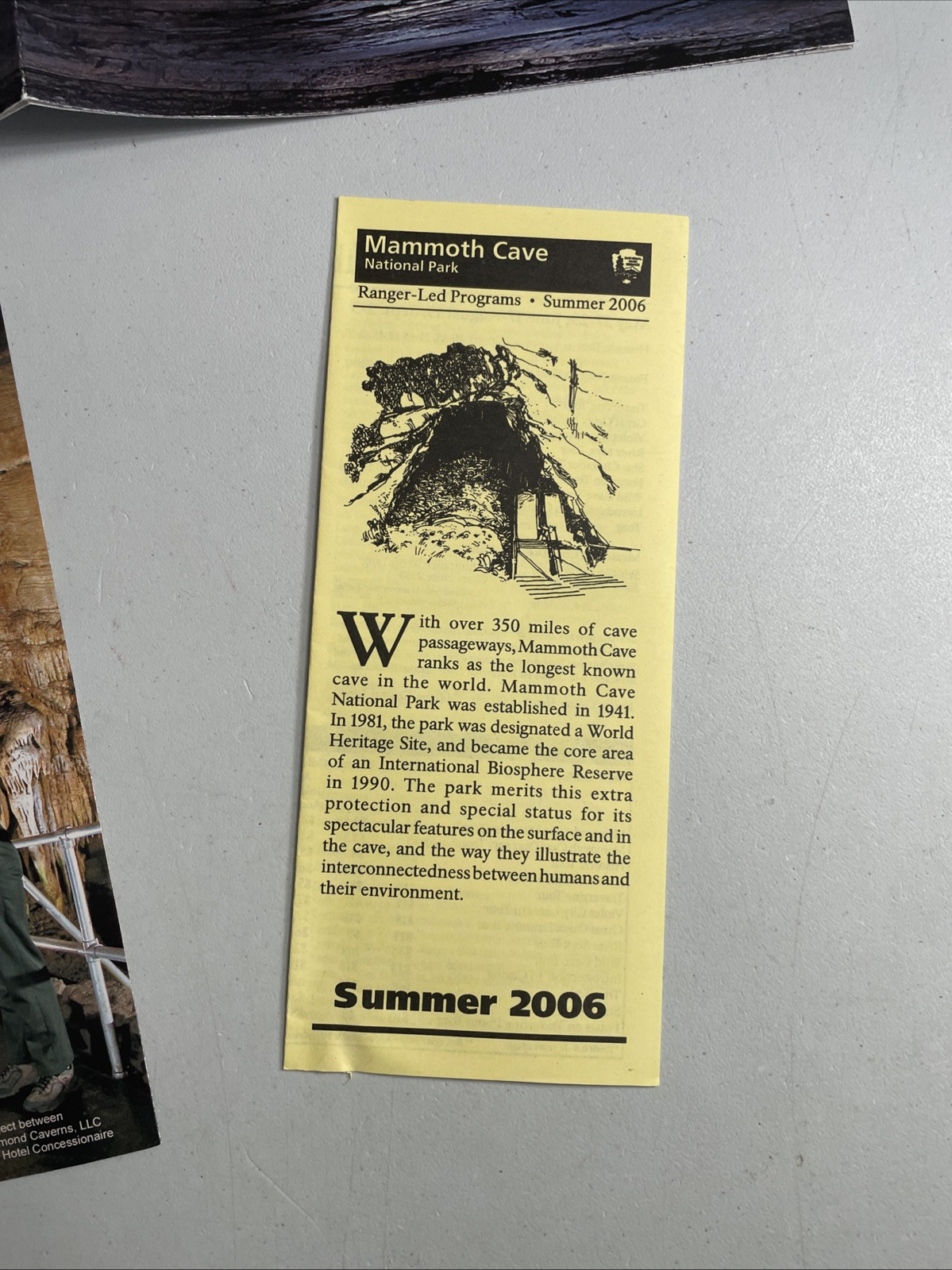 Mammoth Cave National Park Kentucky Map / Brochure / 2006 Programs & Ticket Stub