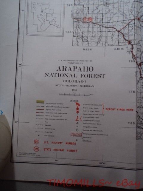 1954 Recreation Map Arapaho National Forest Colorado US Forest Service Vintage