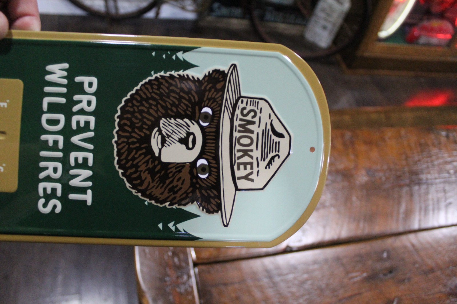 RARE US FOREST SMOKEY BEAR PREVENT FIRES EMBOSSED PAINTED METAL THERMOMETER SIGN