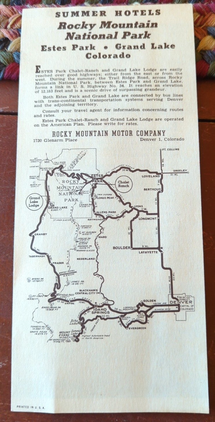 1950s Rocky Mountain National Park Estes Pk Grand Lake Denver Colorado Pamphlet