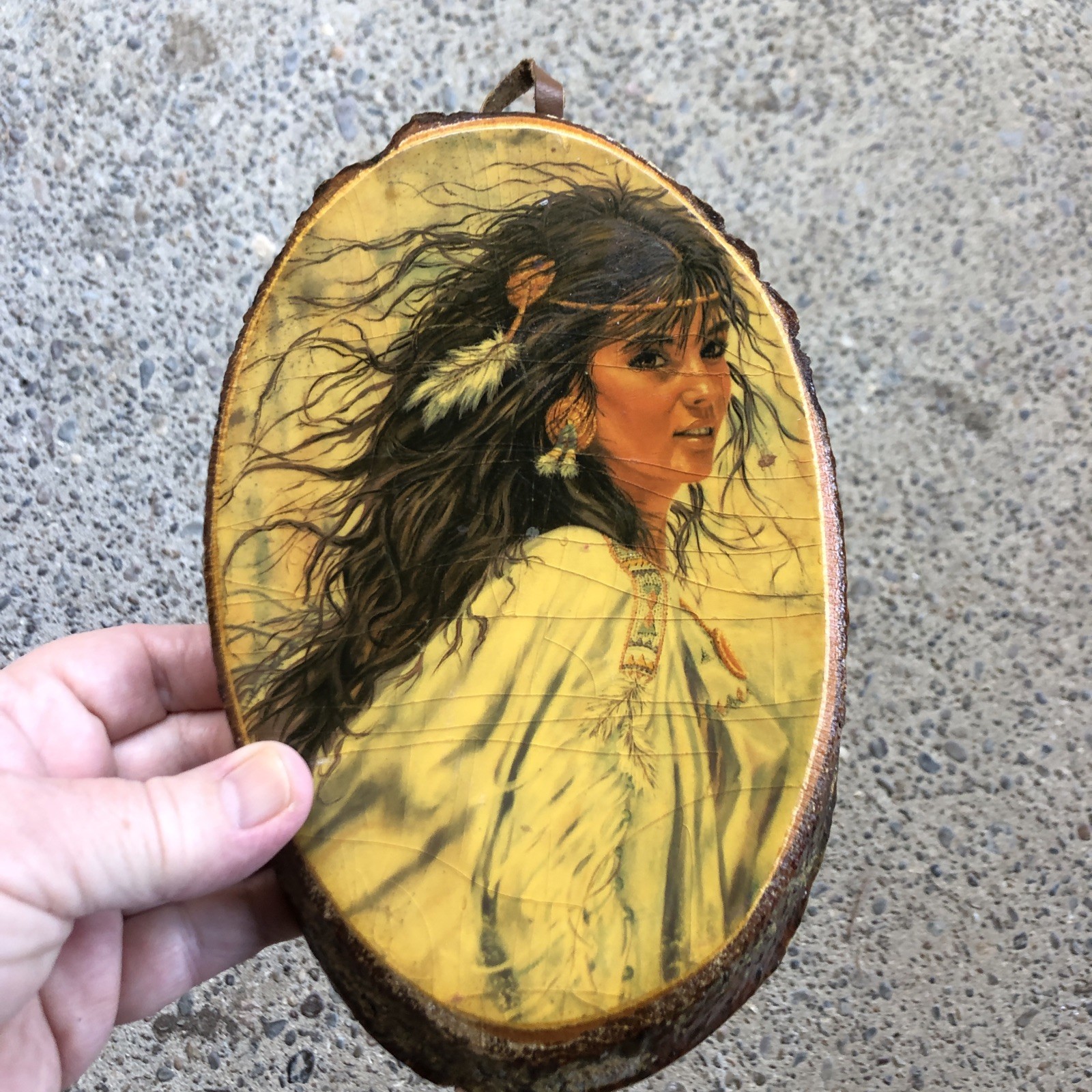 Indian Woman Yellowstone National Park USA Crackled Shellac Wall Hanging Wood