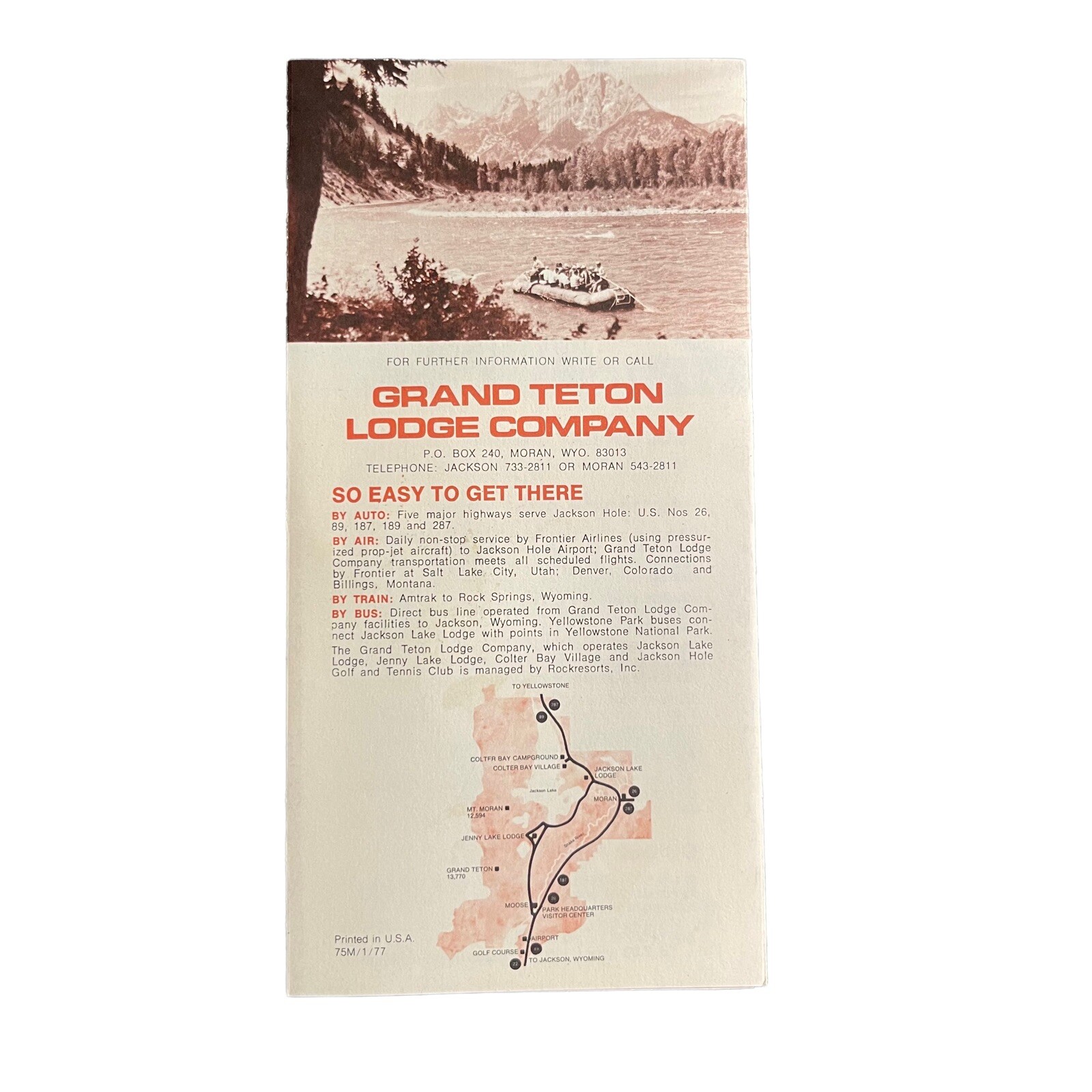 Vintage Grand Tetons Lodge Company Printed in USA Moran WY Pamphlet Brochure