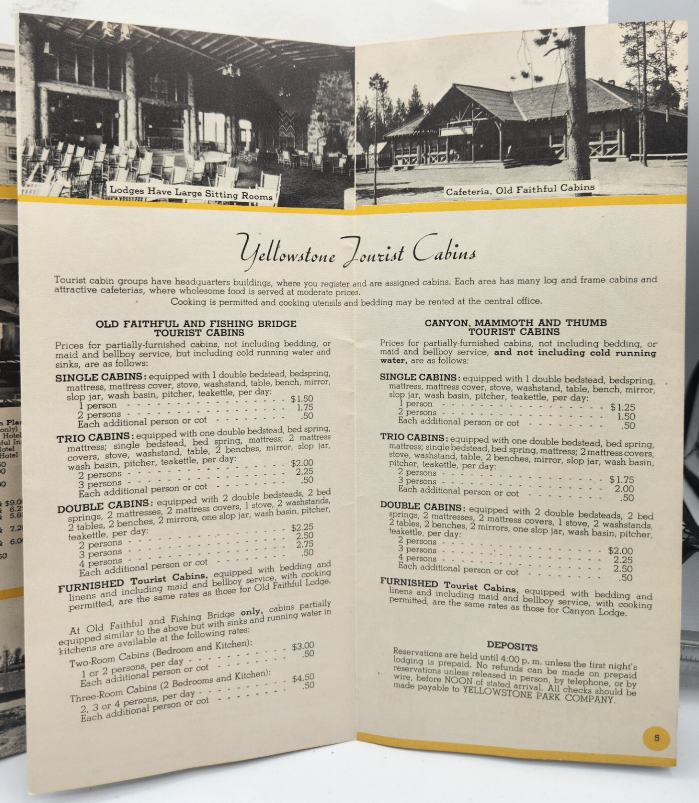 Yellowstone National Park Brochure Hotels Cottages Lodging Cabins c.1952