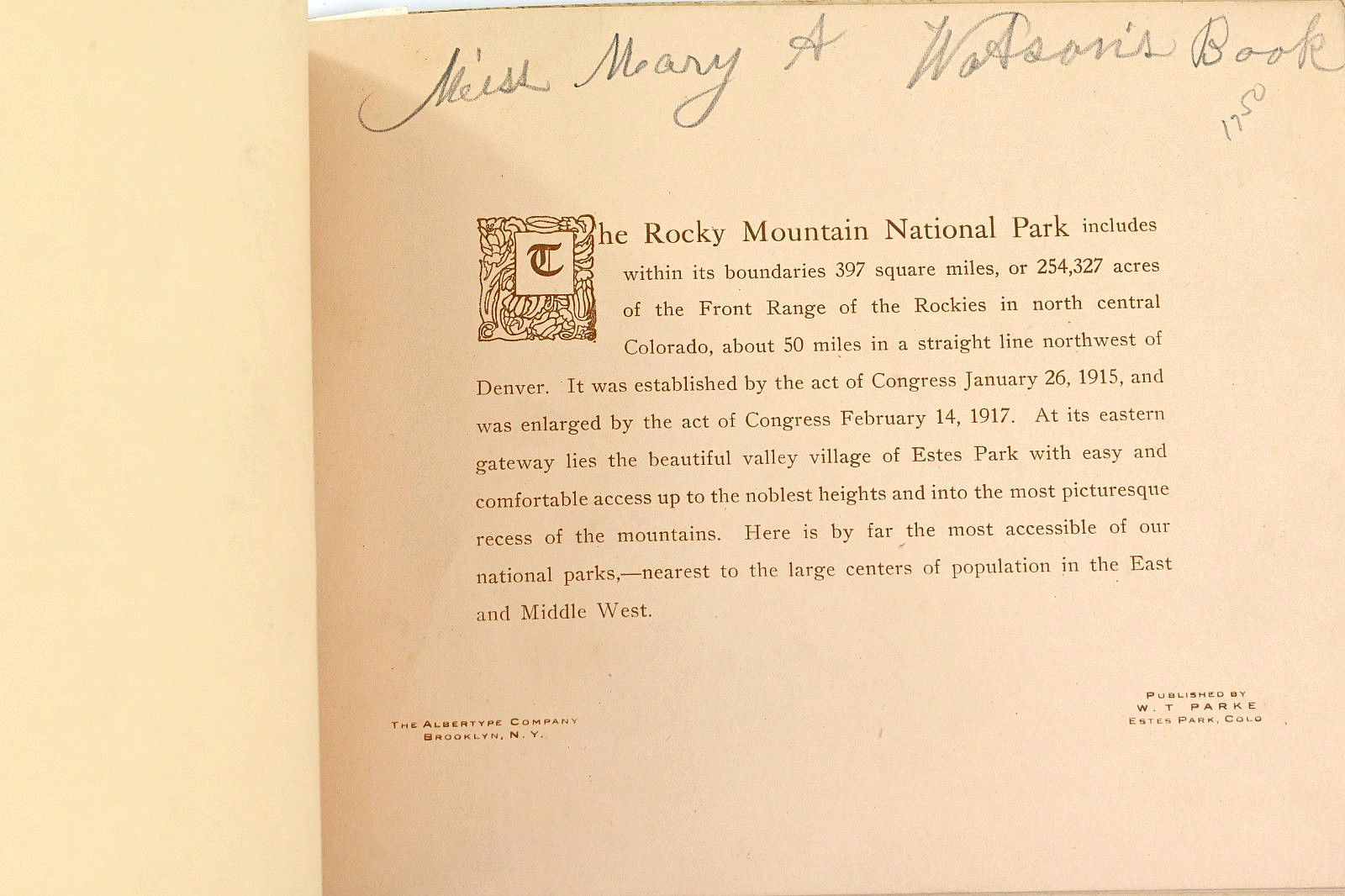 Antique Scenes of Estes Park Rocky Mountain National Park Photo Book W T Park
