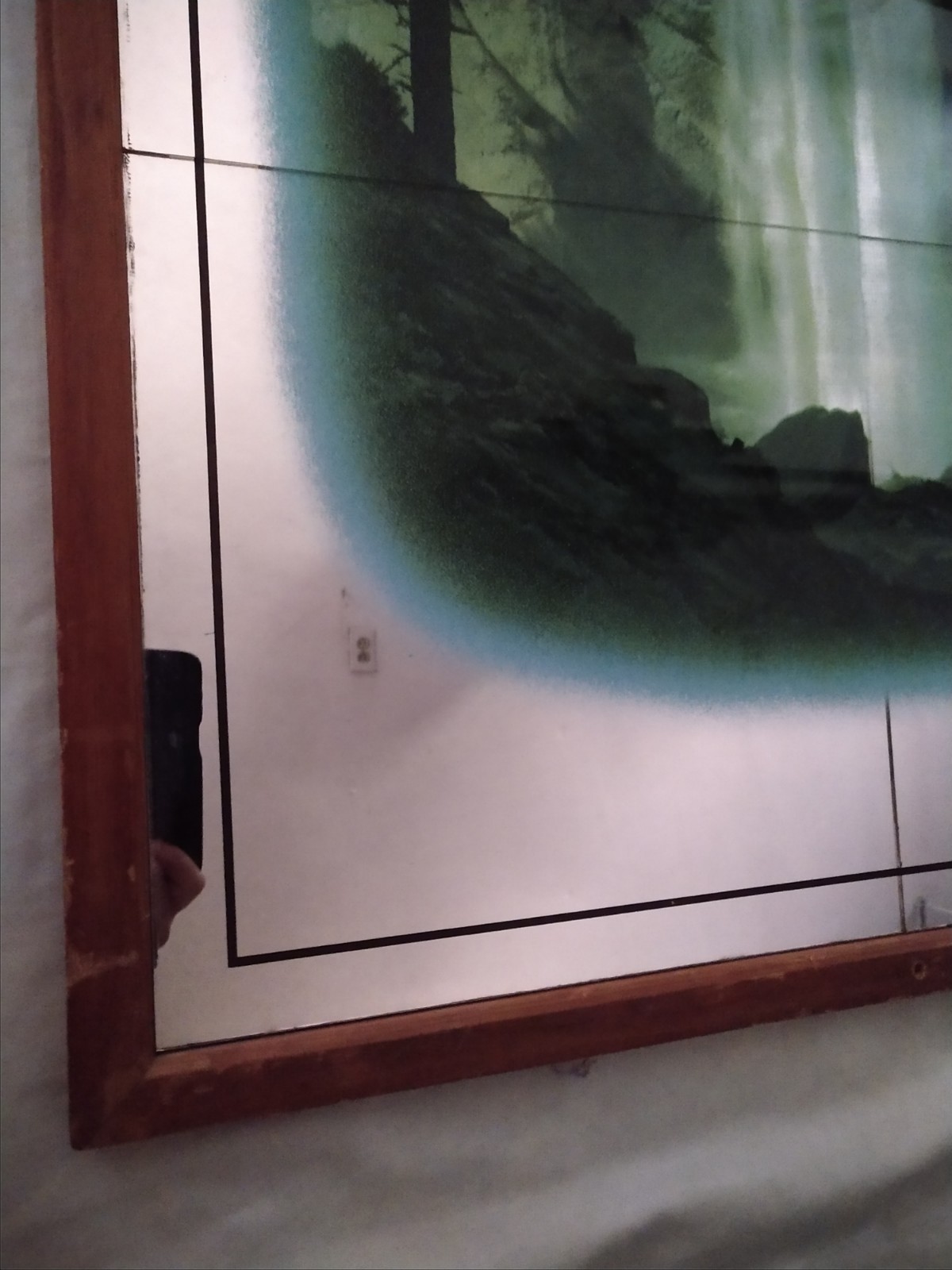 Vintage Yosemite Vernal Falls Reverse Print Mirror Glass Wood Back/Frame 26″x38″