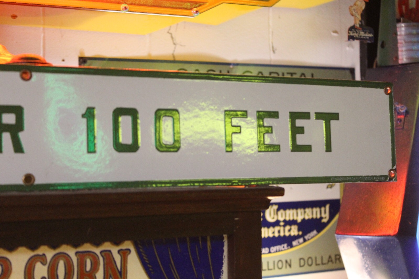 RARE US FOREST WATER 100 FEET PORCELAIN METAL SIGN CAMPING NATIONAL PARK SMOKEY