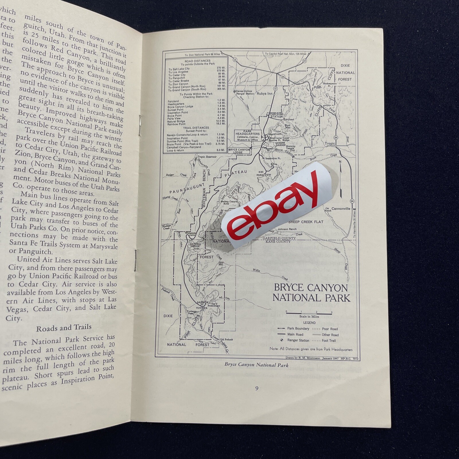 Vtg 1954 Bryce Canyon National Park Brochure Cedar Breaks Pamphlet Map Bookle
