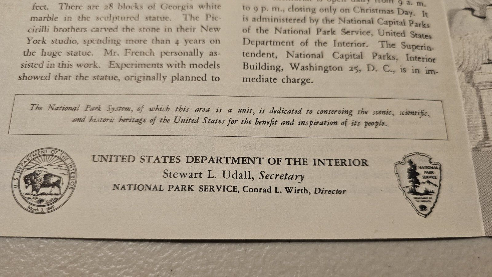 Official 1961 National Park Service LINCOLN MEMORIAL Pamphlet Washington D.C.