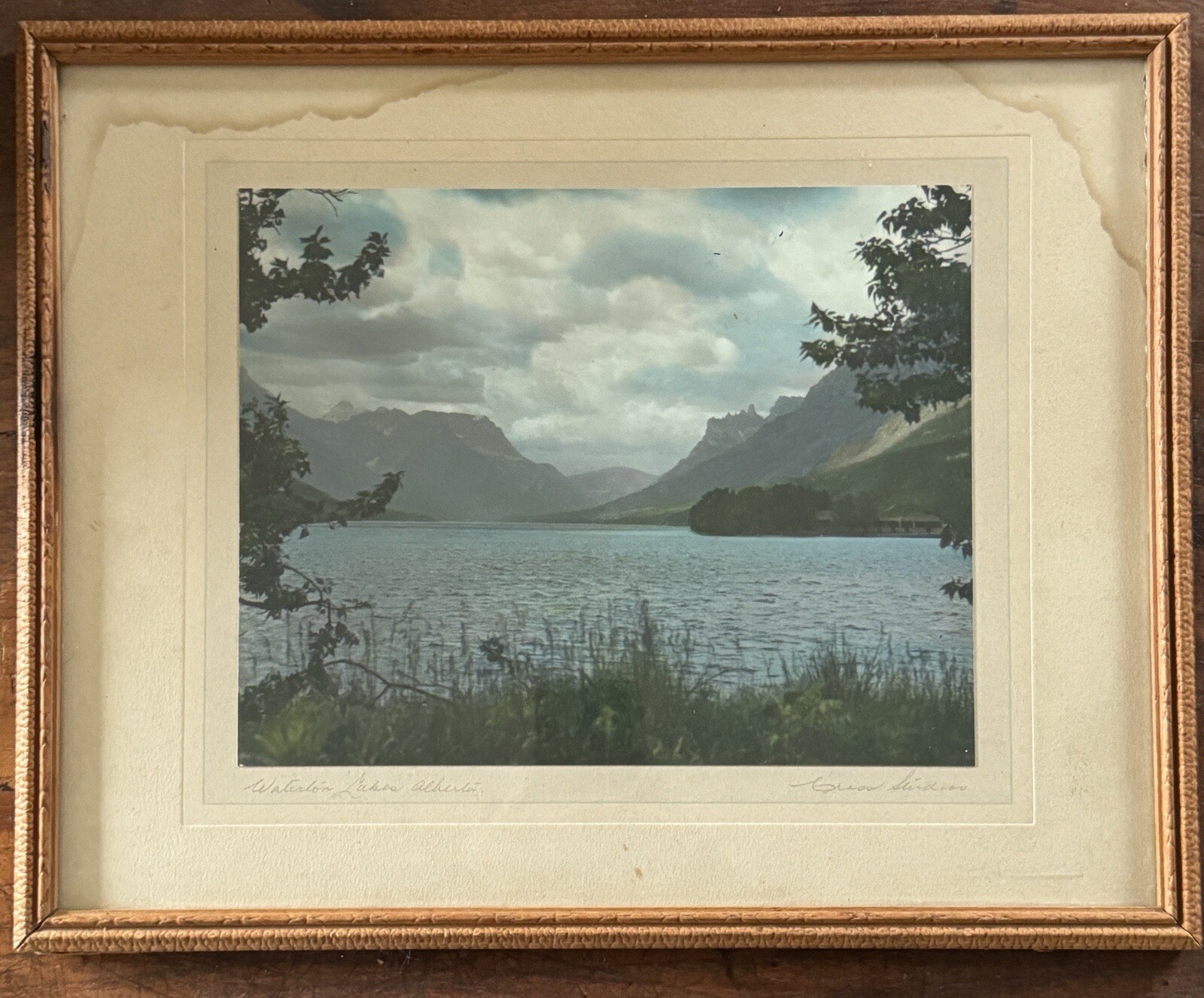 VTG 1920s Waterton Lakes Alberta Hand Tinted Photo AE Cross Studios Framed Art