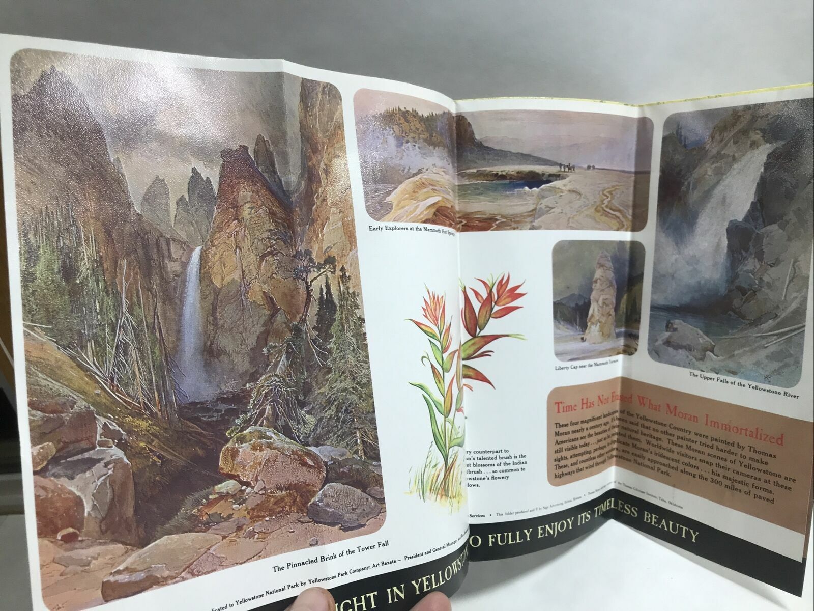 1967 YELLOWSTONE NATIONAL PARK Highway Road Map Guide THOMAS MORAN PAINTINGS