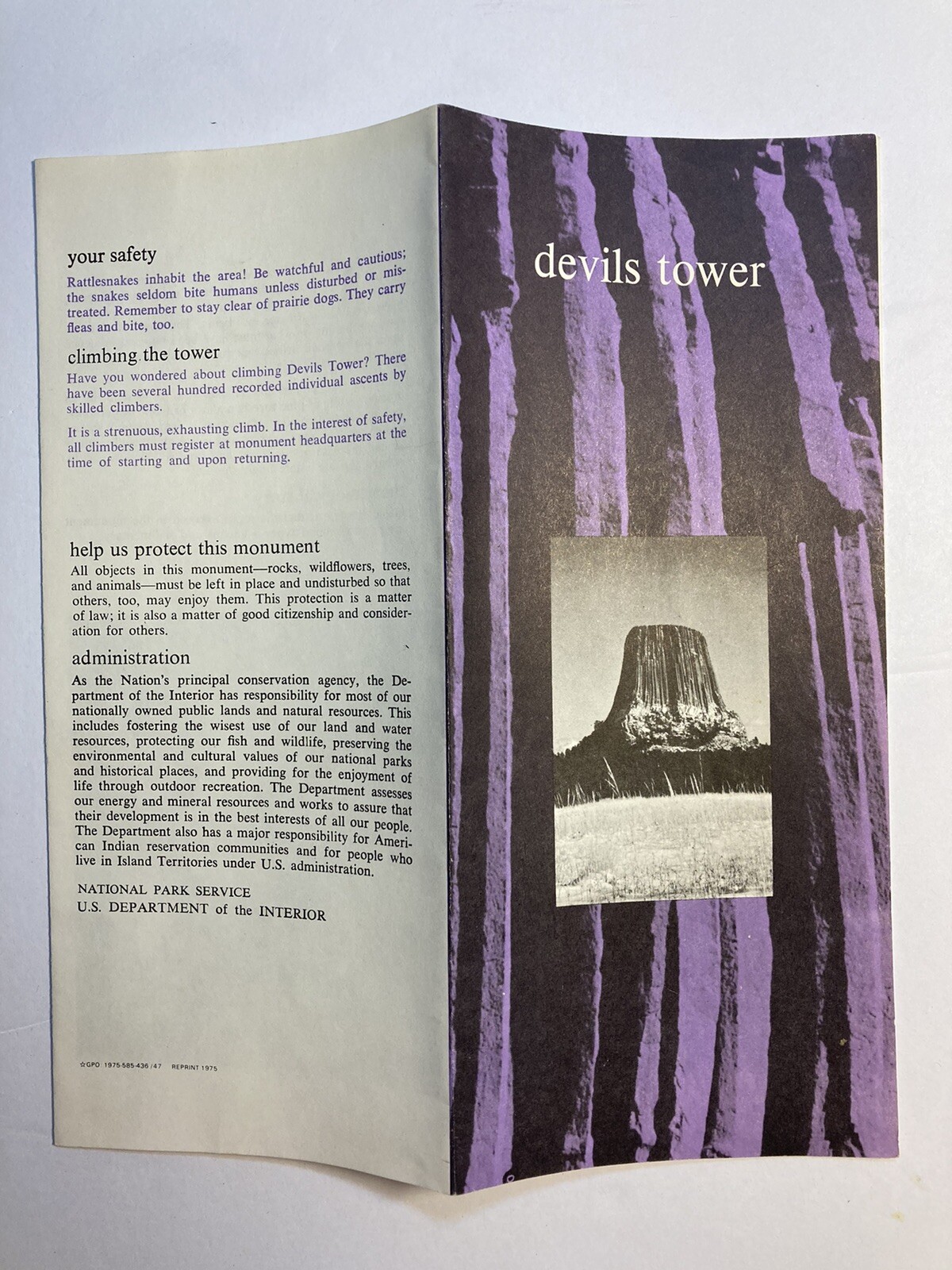 Devils Tower National Monument Map 1975 Folding Brochure Wyoming WY