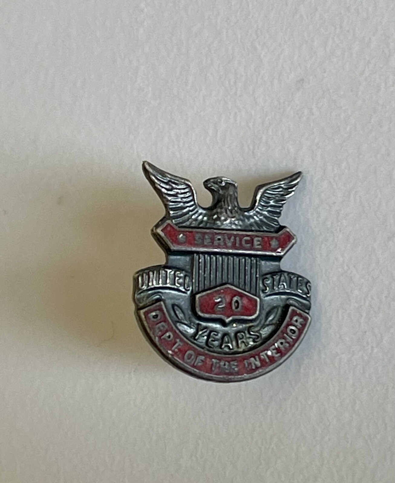 VNTG Department of the Interior 20 Year Service Pin STERLING Red Lapel Tie Tac