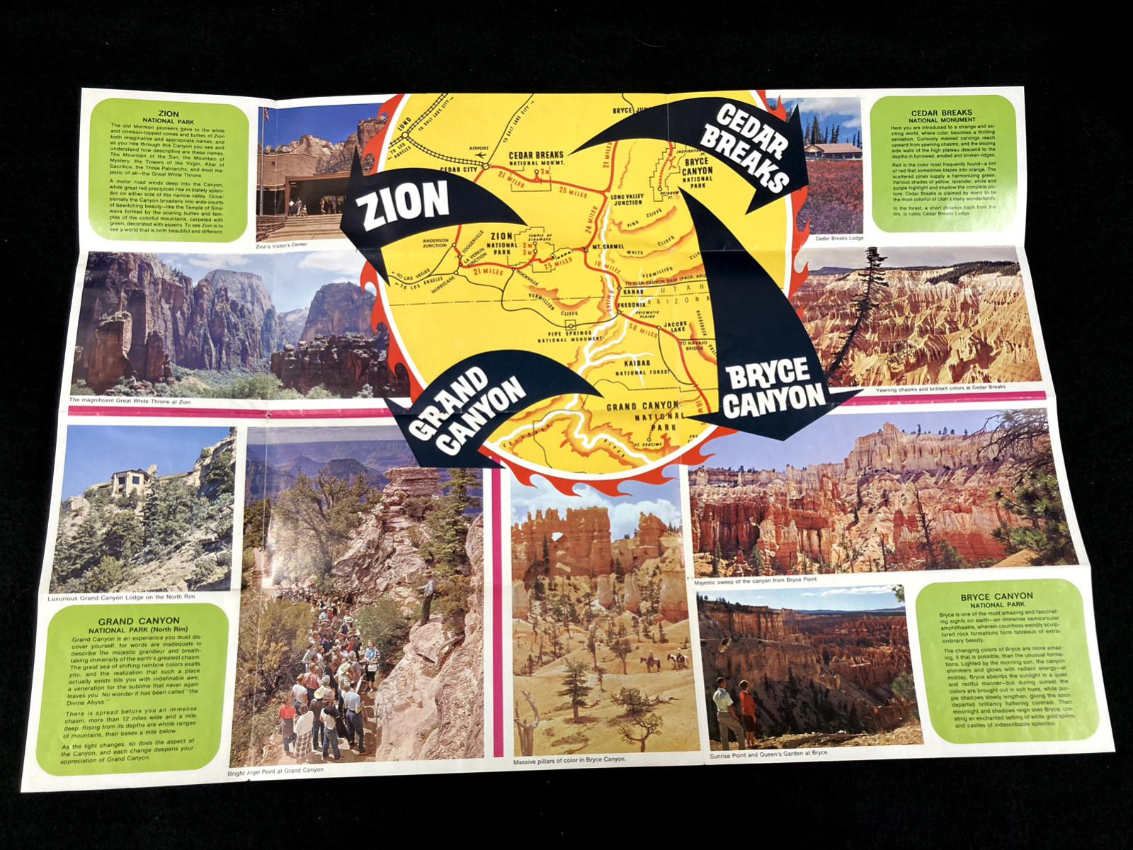 1960’S UTAH PARKS FOLDOUT TRAVEL BROCHURE, GRAND CANYON,BRYCE,ZION, & CEDAR BREA