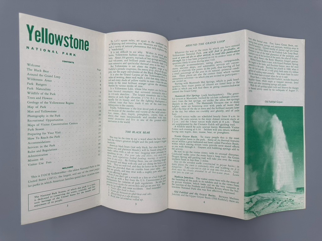 1961 YELLOWSTONE National Park Service Travel BROCHURE Wyoming Montana Idaho