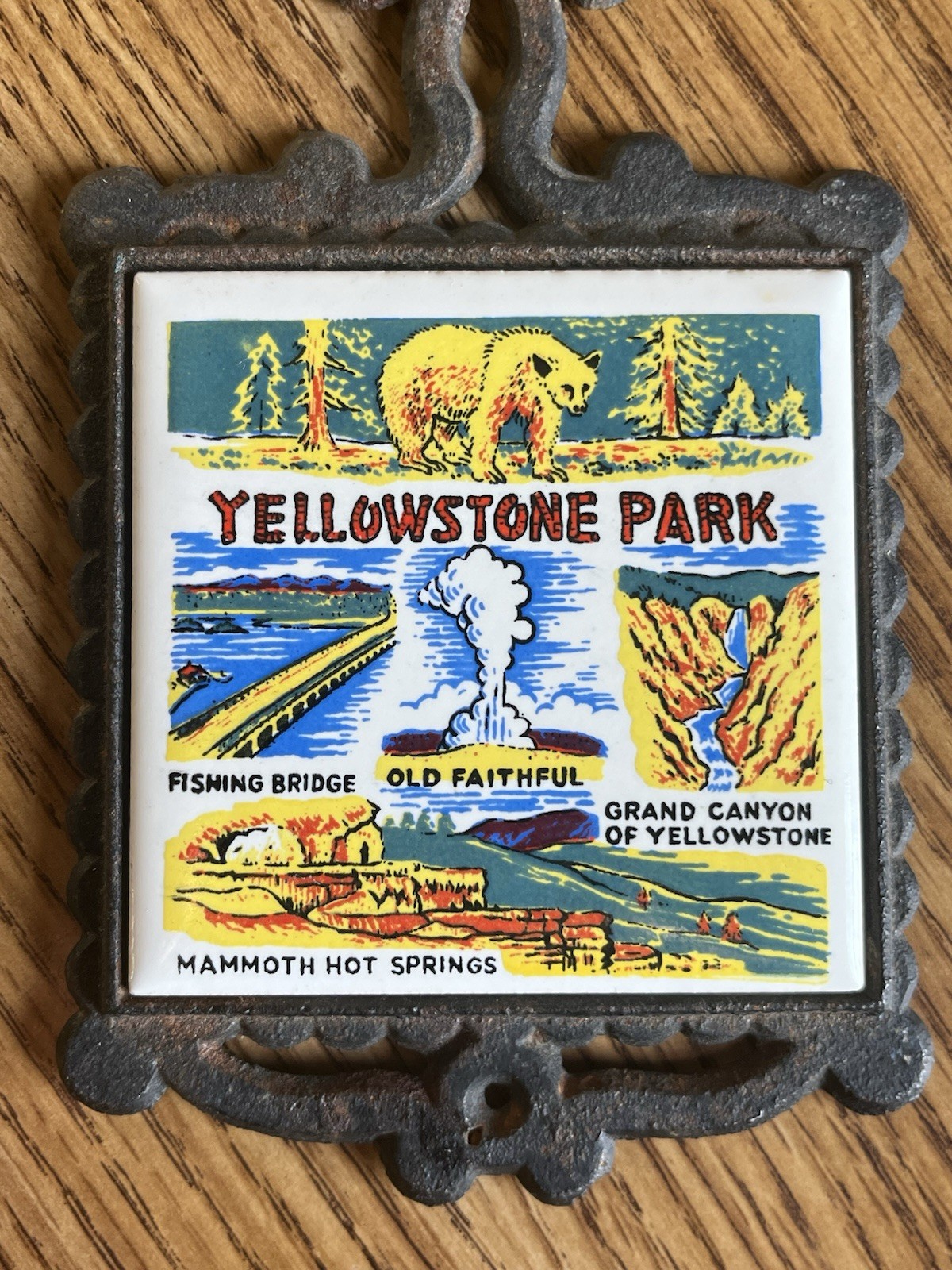 Vintage Yellowstone National Park Trivet Cast Iron Wall Made in Japan 60s 70s