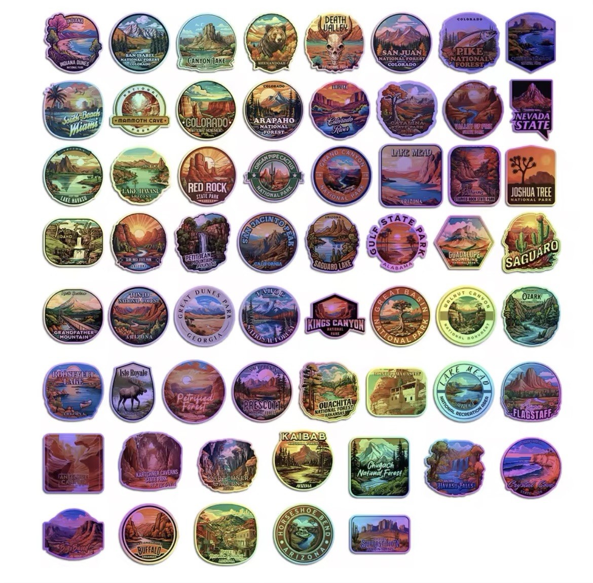 5 Random Stickers – 3” inch Hologram Laser effect USA National & State Parks