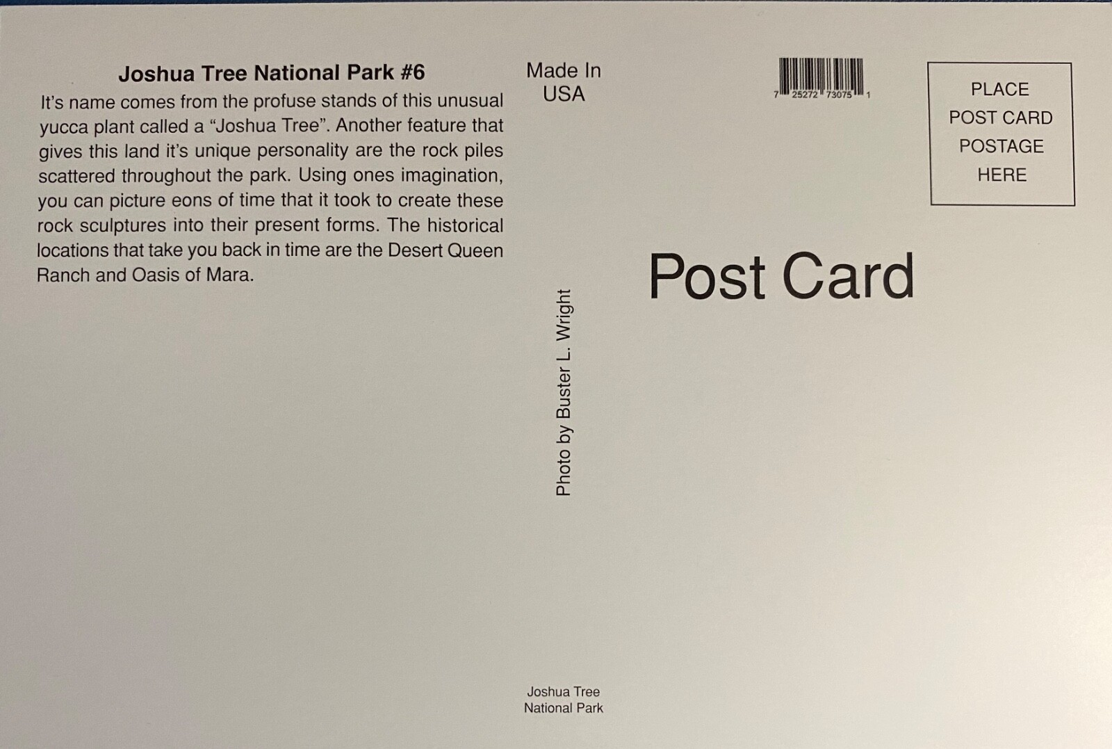JOSHUA TREE NATIONAL PARK – Postcard – 5 Attractions inside Park – unposted