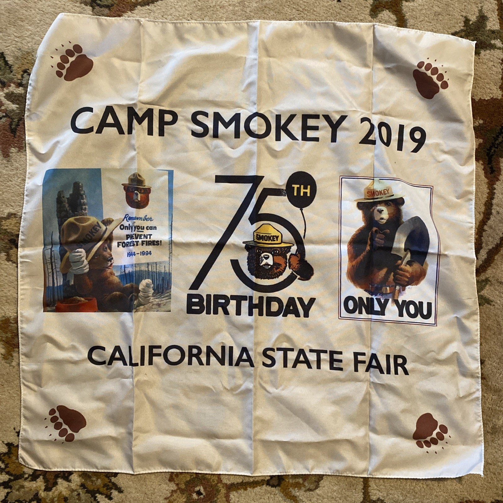 Camp Smokey, Smokey The Bear 75th Birthday Collectors Scarf 2019 CA State Fair