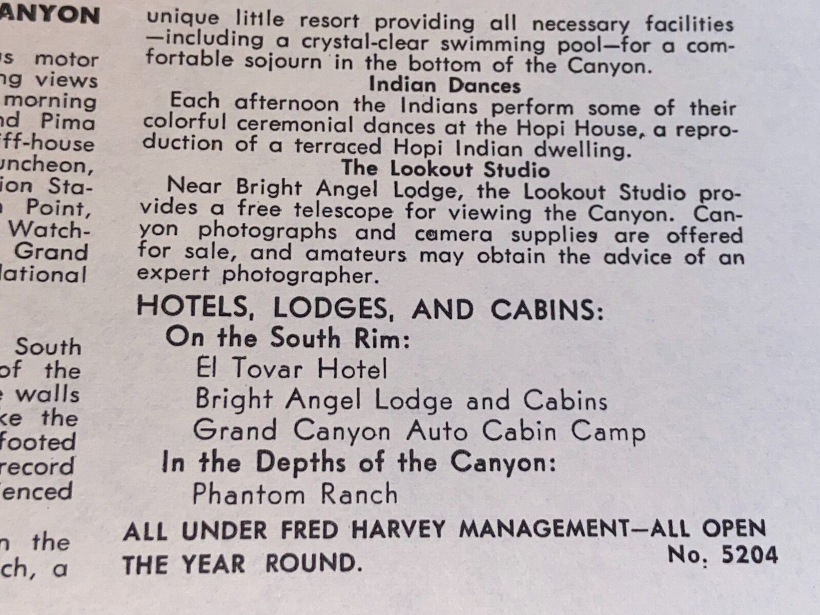 Vintage 1952 GRAND CANYON NATIONAL PARK Tourist Travel BROCHURE w/ Map