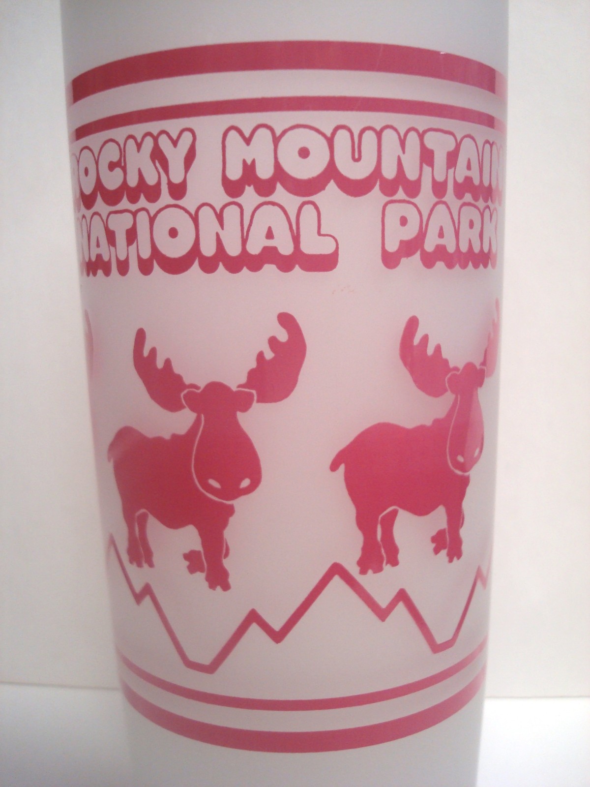 Rocky Mountain National Park Frosted Glass Rose Pink Moose Highball Drink Vtg
