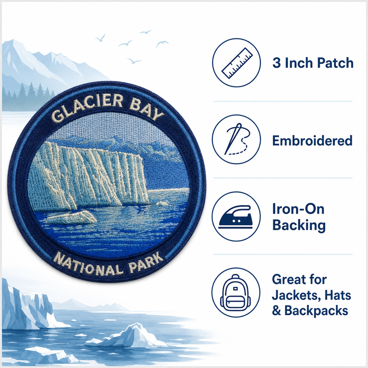 Glacier Bay National Park Embroidered Patch: Alaska Travel Souvenir Badge 3 Inch