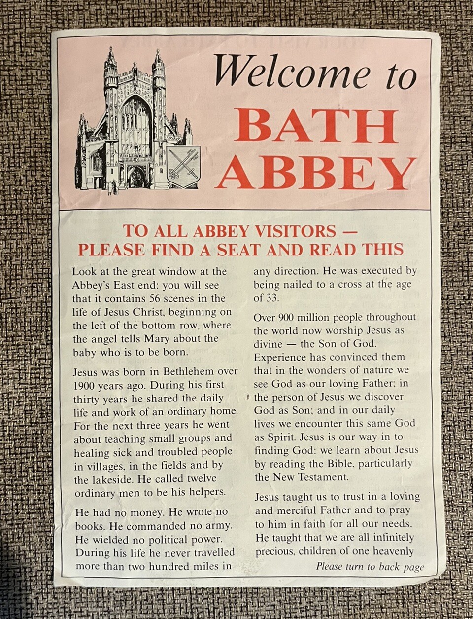 BATH ABBEY VISITOR GUIDE – ENGLAND 1997