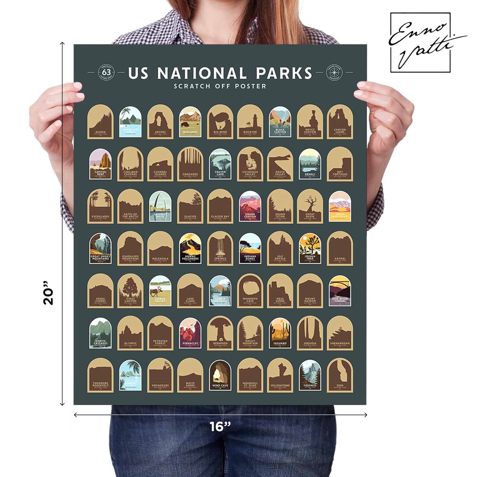 Enno Vatti US National Parks Scratch Off Poster – Map of 63 National Parks of…