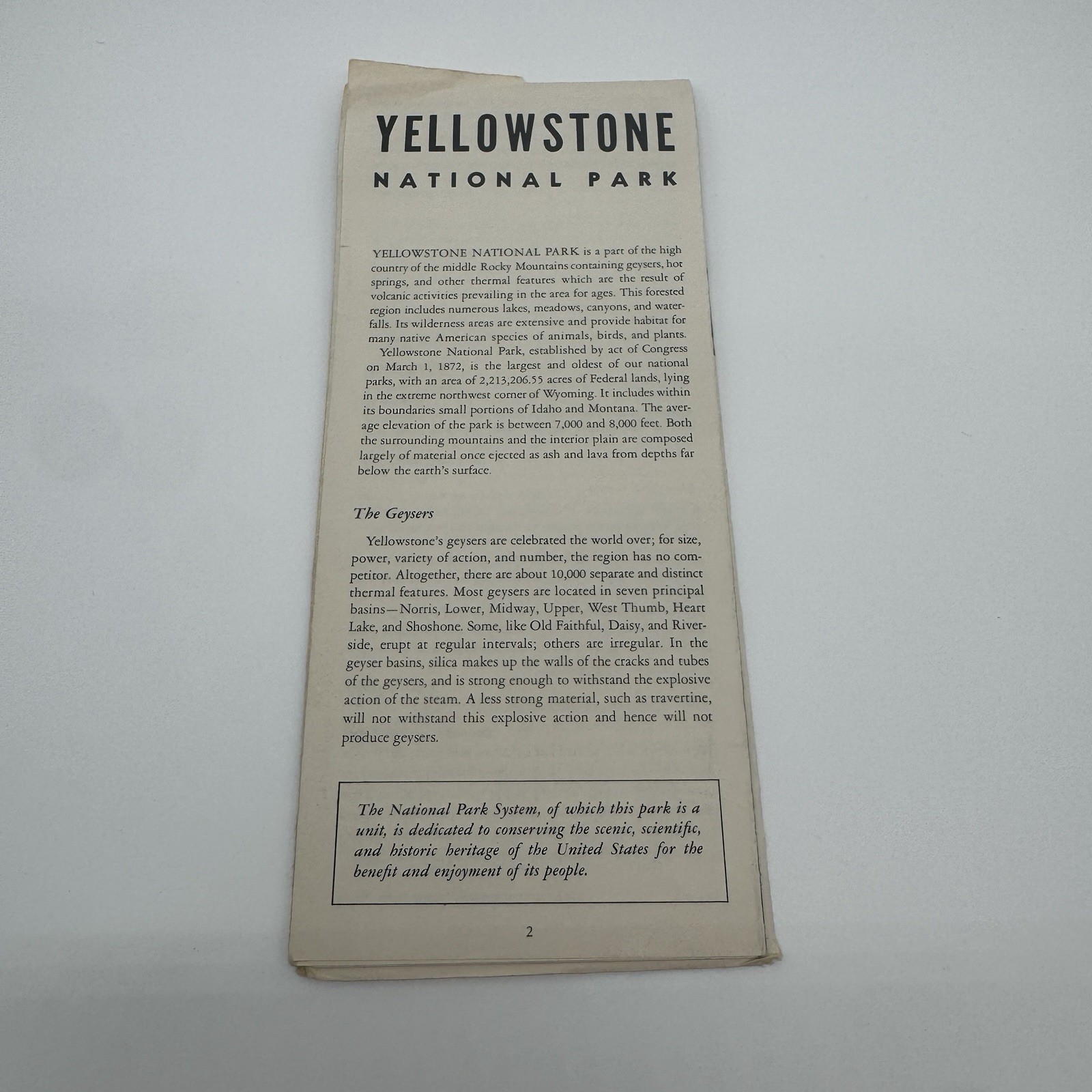 Vintage 1956 Yellowstone National Park Fold Out Brochure Map