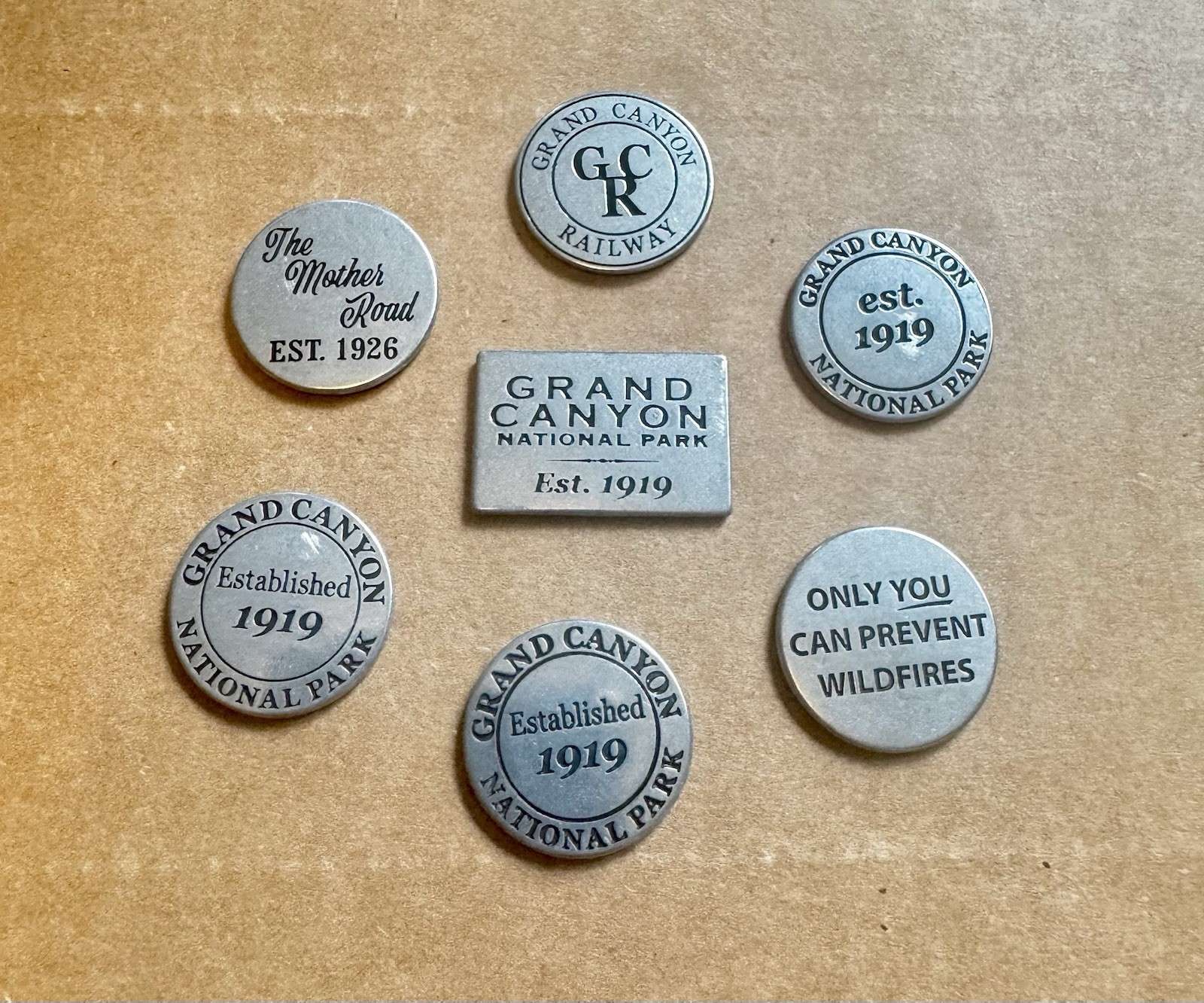 Grand Canyon NPS Tokens Route 66 Smokey The Bear Set Of 7