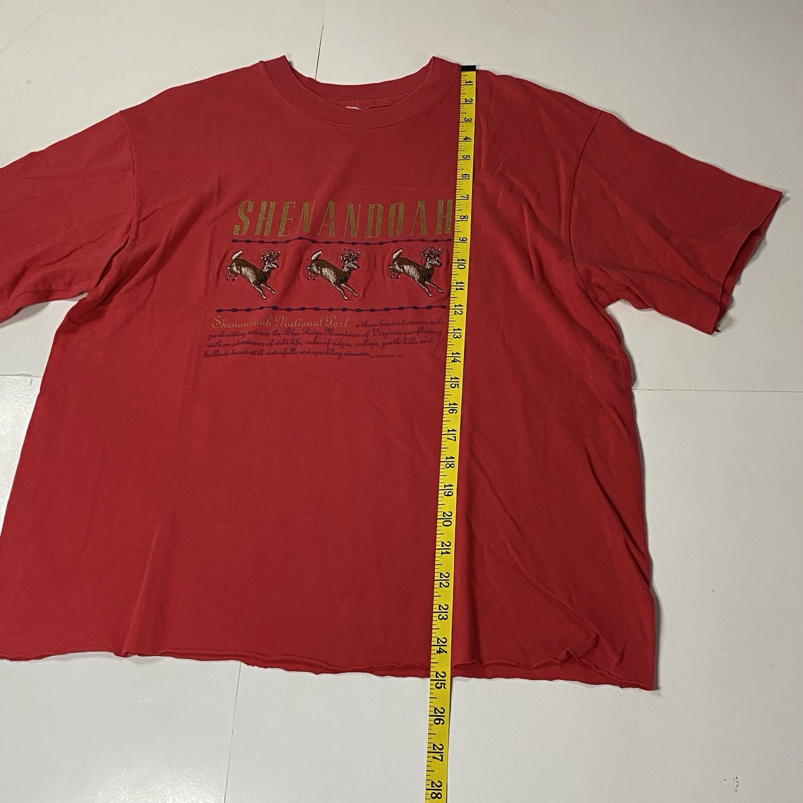 Vintage 90s T Shirt Shenandoah National Park Embroidered Deer Cut Off Grunge