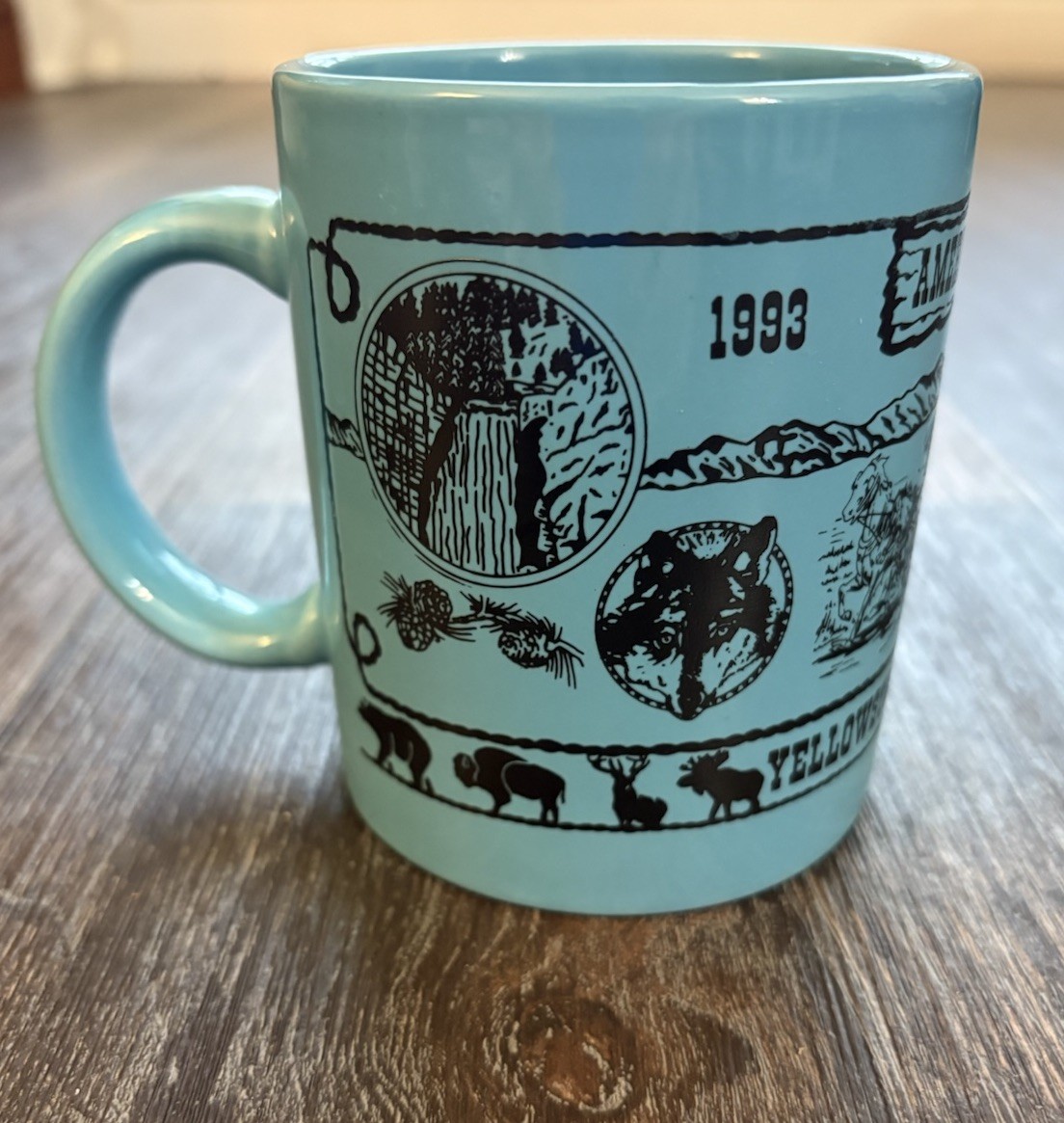 Vintage Yellowstone National Park Coffee Mug Souvenir Turquoise 1993 Frontier