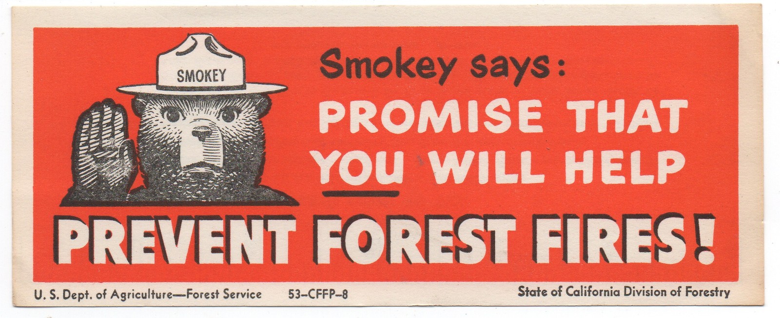 1950s Smokey the Bear Paper Advertising Ruler ” Prevent forest Fires “